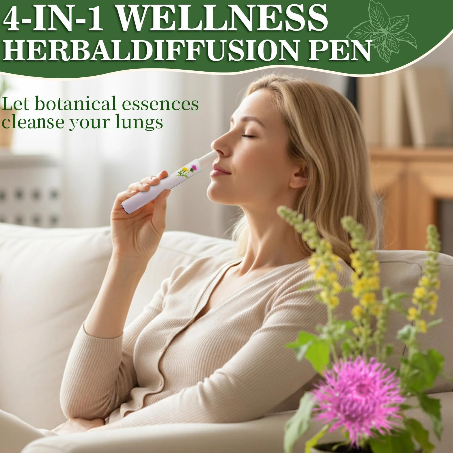 Purificatore Polmonare alle Erbe di Verbascum, Penna Diffusore Aggiornata, Inalatore Aromaterapia per Uomini Donne