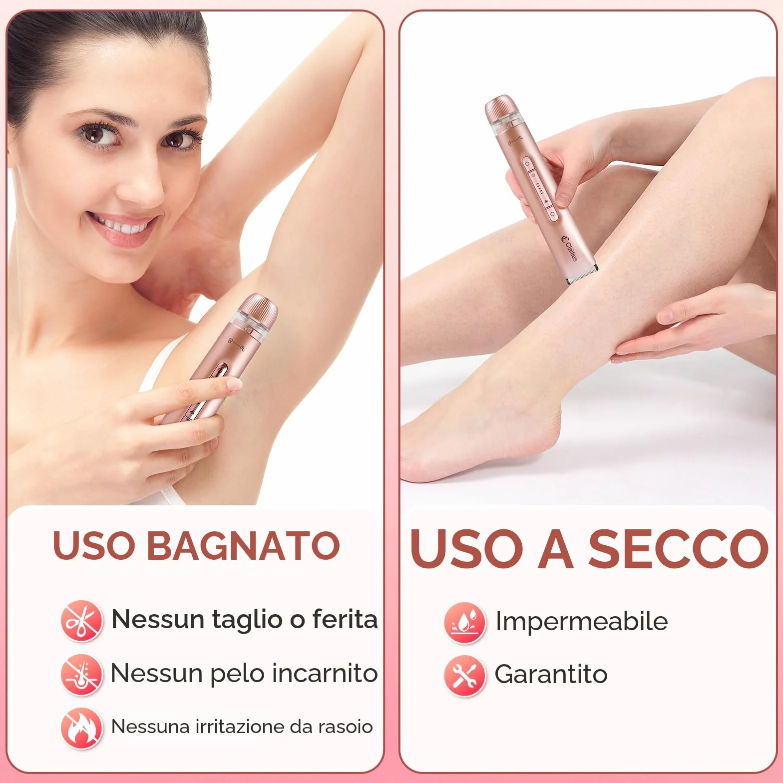 Rasoio elettrico da donna 2 in 1 a doppia testa IPX7 impermeabile per bikini gambe braccia viso