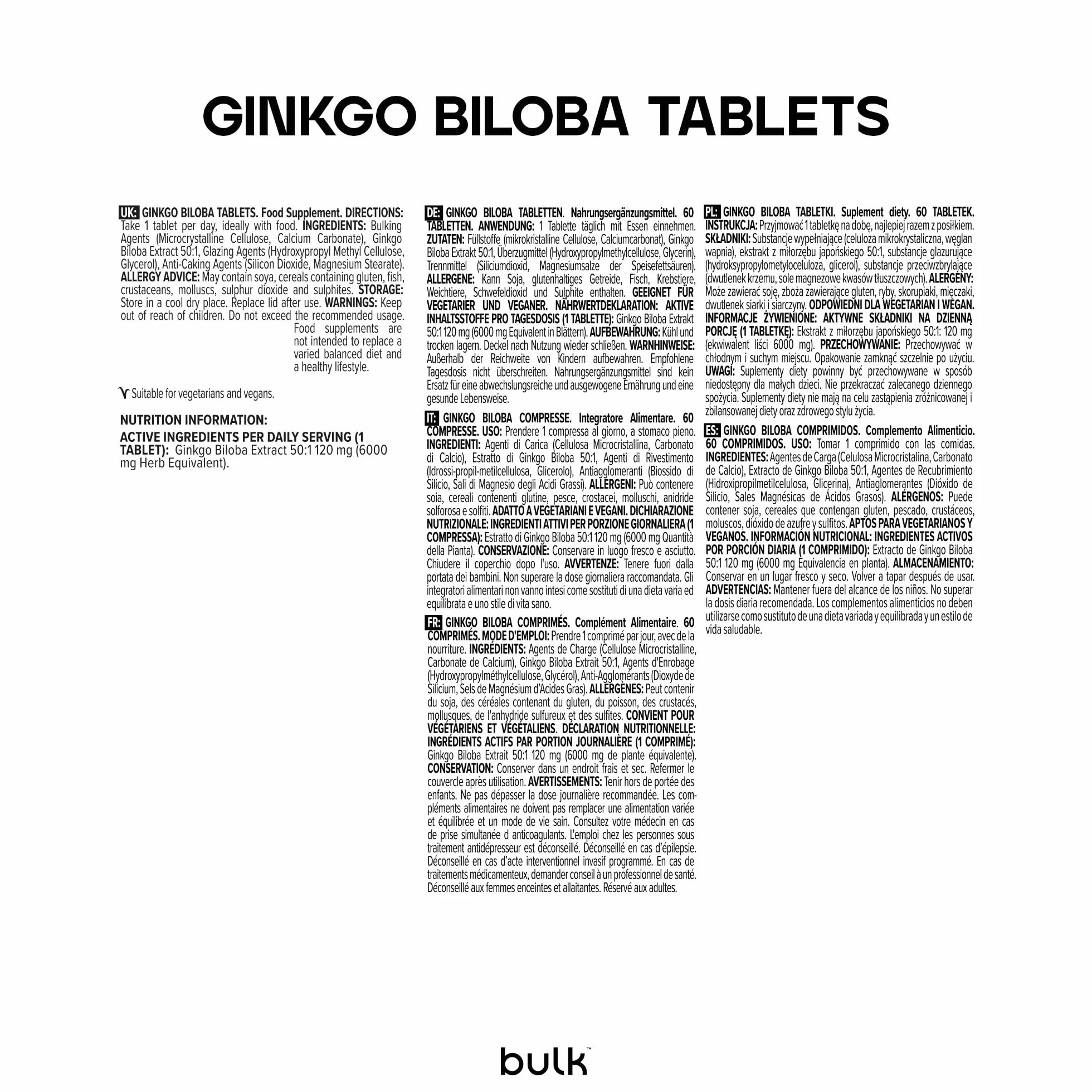 Ginko Biloba 6000 mg integratore 60 compresse