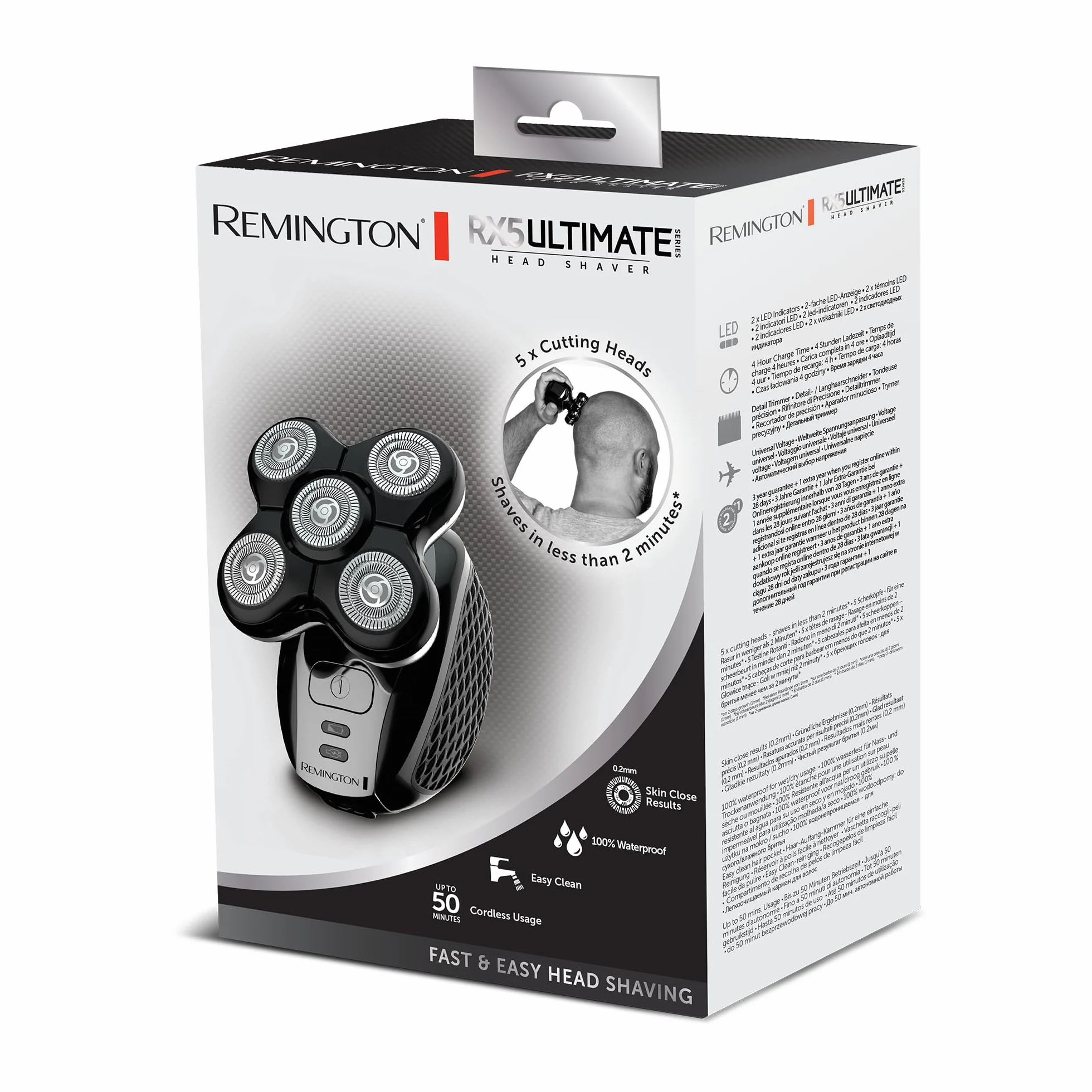 Remington Rasoio Testa Calva Uomo RX5 XR1501 - Lama a doppia traccia flessibili, Rasoio a testine Rotanti al litio, 5 testine di rasatura