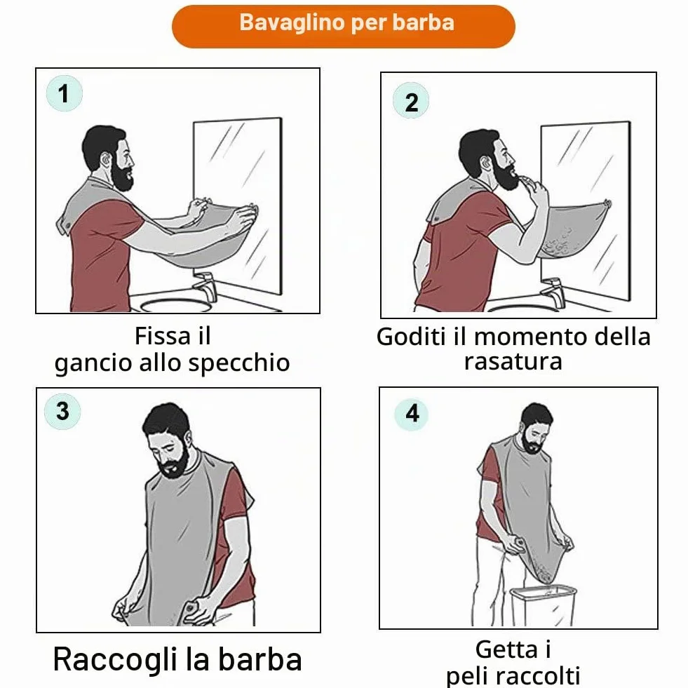 Grembiule da Barba Impermeabile Telo per Barba Cattura Barba e Capelli Antiaderente Con 2 Ventose
