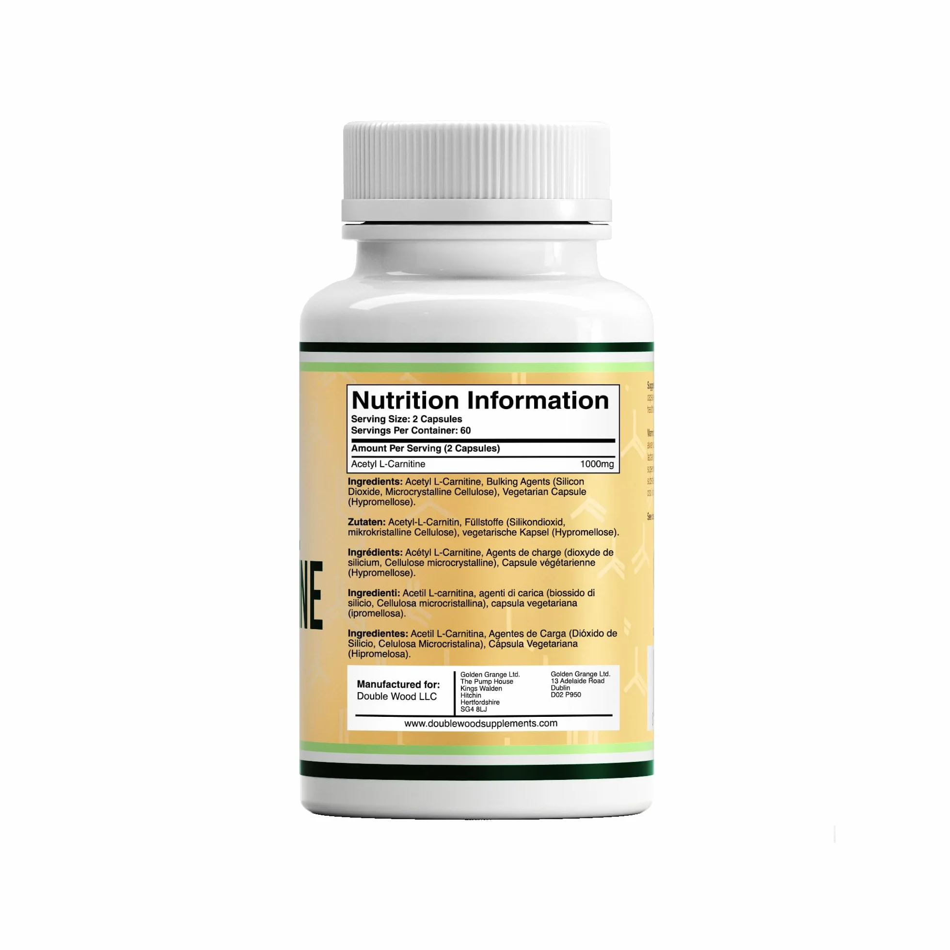 DW Acetil L-Carnitina Capsule 120 Integratori Alta Potenza 1000 mg per Dose Non-OGM senza Glutine
