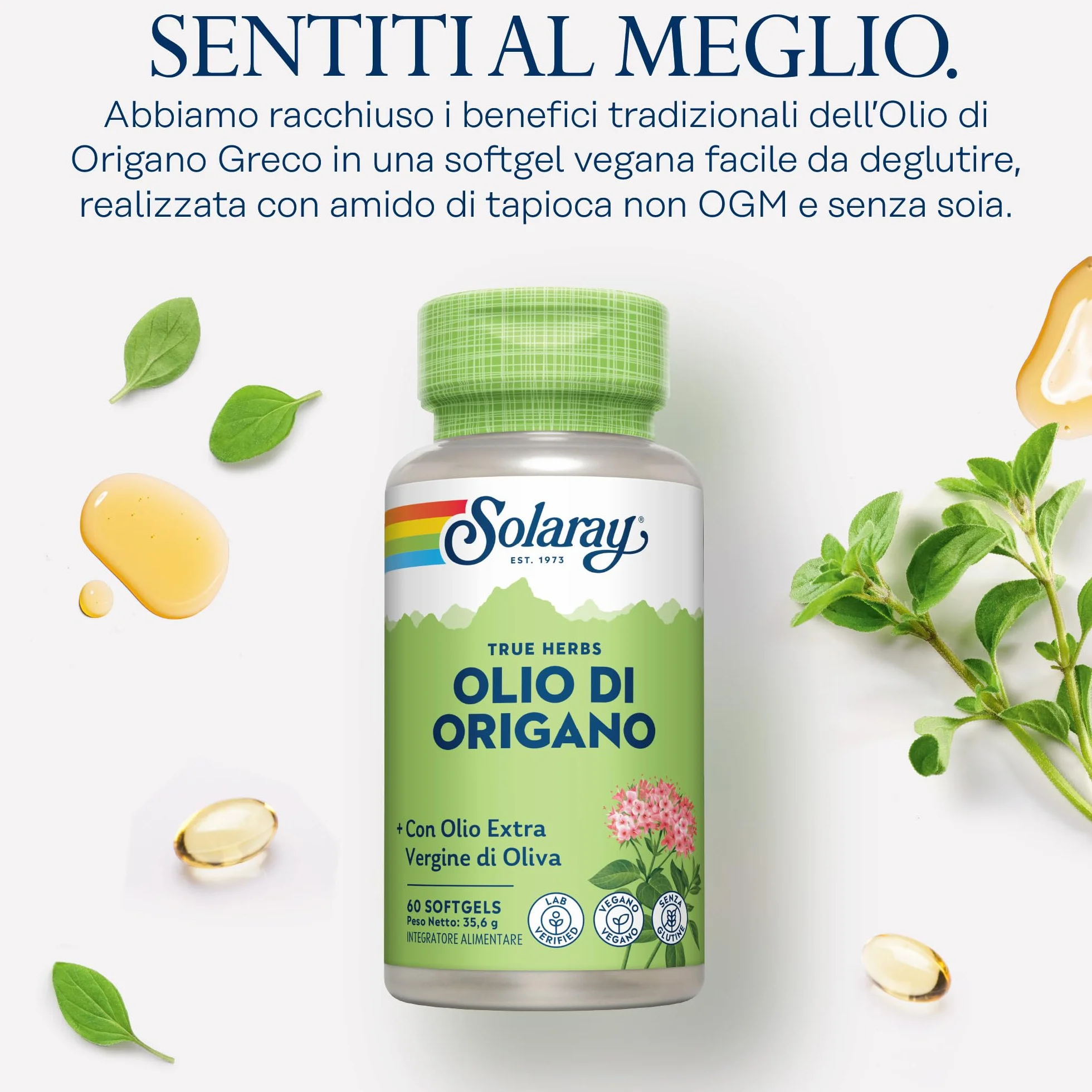 Solaray Olio di Origano 150mg 60 Capsule Softgel Vegane con Olio Extravergine d'Oliva - Fonte Naturale di Carvacrolo, Omega 3 e 6