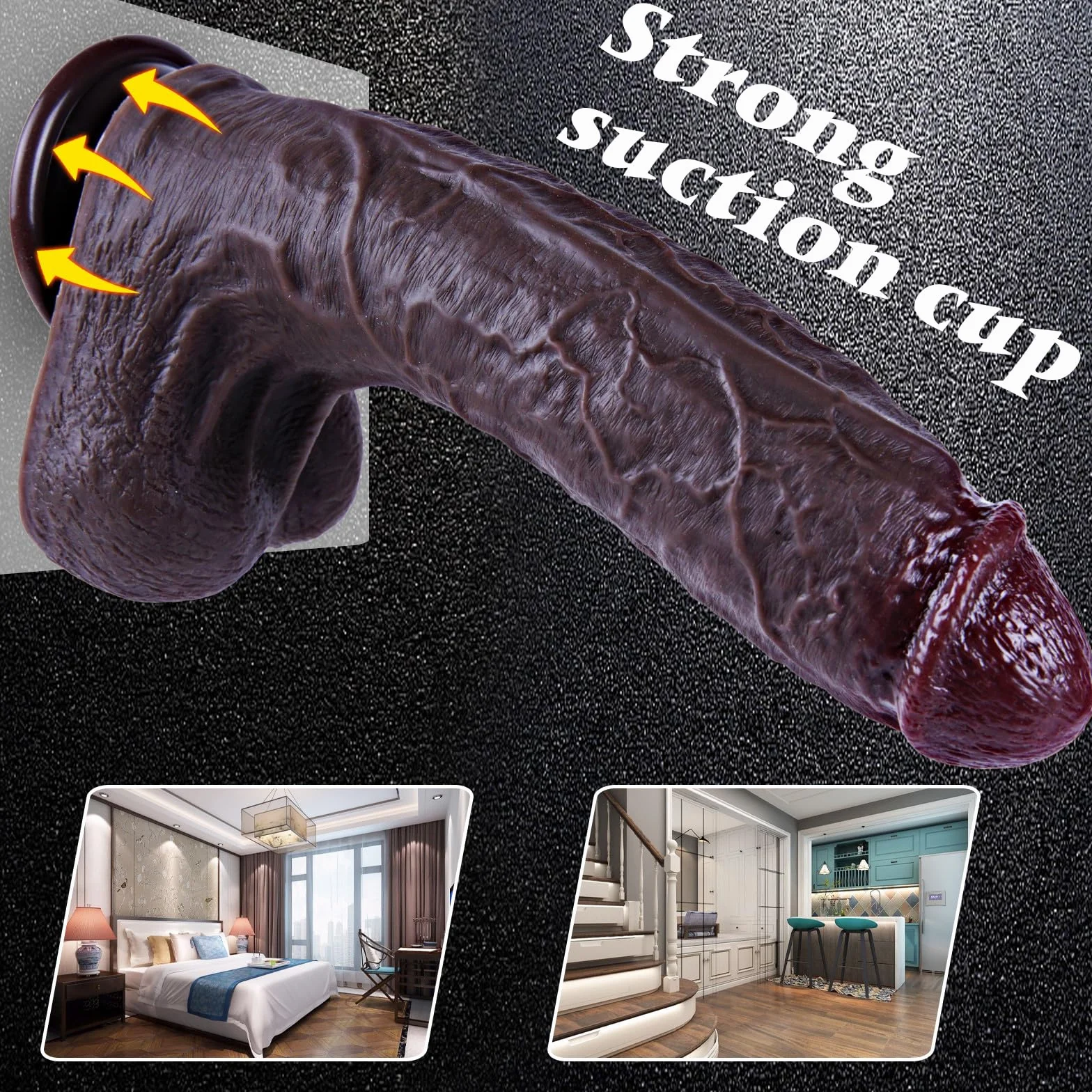 Dildo realistico gigante in silicone nero da 27,5 cm, dildo extra large e spesso con ventosa, pene lungo XXL, ottimo per la stimolazione del punto G e il gioco anale profondo, ottimo per le coppie gay