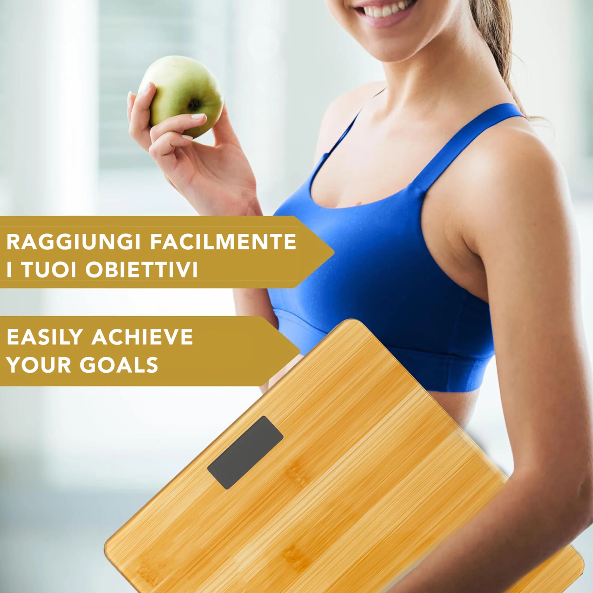 IPEA Bilancia Pesapersone Digitale Ultra Sottile color Legno - Tecnologia STEP ON - Massima Precisione Peso - Design Elegante in Vetro Temperato - Display Misurazione precisa 0,1 KG - Max 180Kg