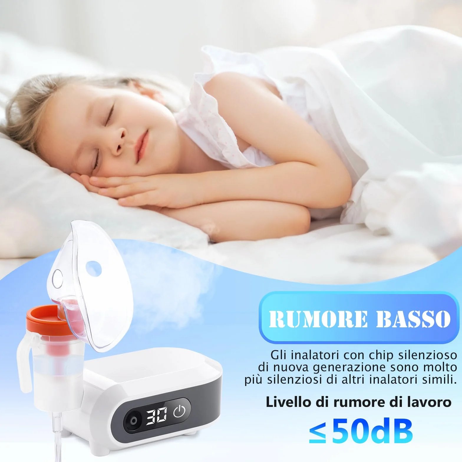 Wholede Aerosol Ultrasuoni Silenzioso - Nebulizzatore A Compressore, Areosol per Bambini ed Adulti con Boccaglio E Maschera, Velocità di Atomizzazione Regolabile, Funzione Timer