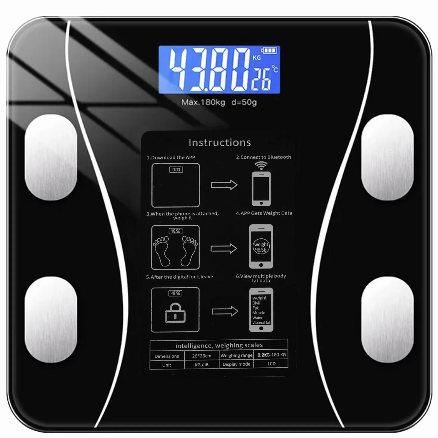 Bilancia pesapersone Bluetooth 180 kg LED Intelligent