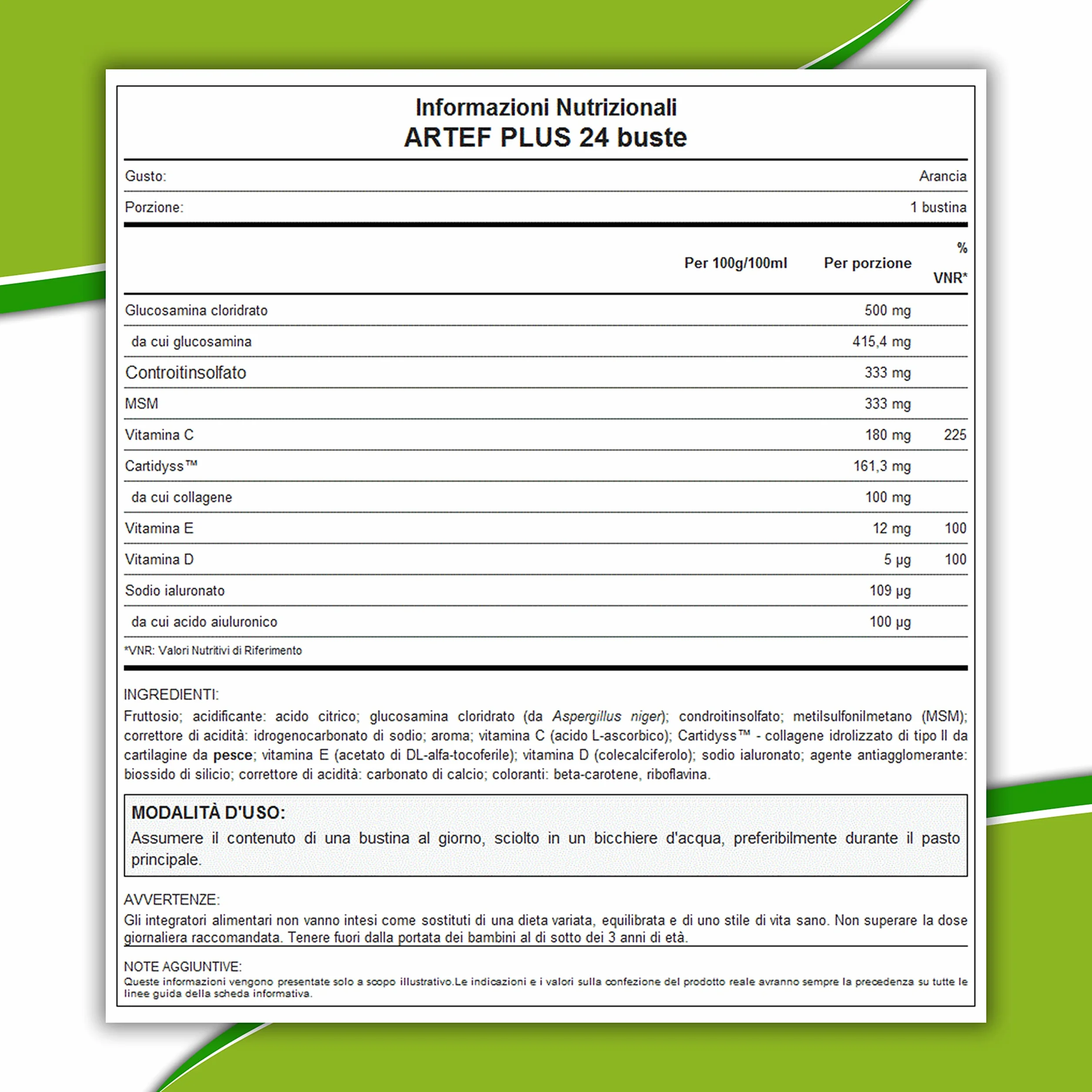 WHY NATURE ARTEF PLUS - Integratore Alimentare Ossa e Cartilagine - Con Vitamina C, Vitamina D3, Vitamina E, Acido Ialuronico - Gusto Arancia - Senza Glutine - 24 Bustine