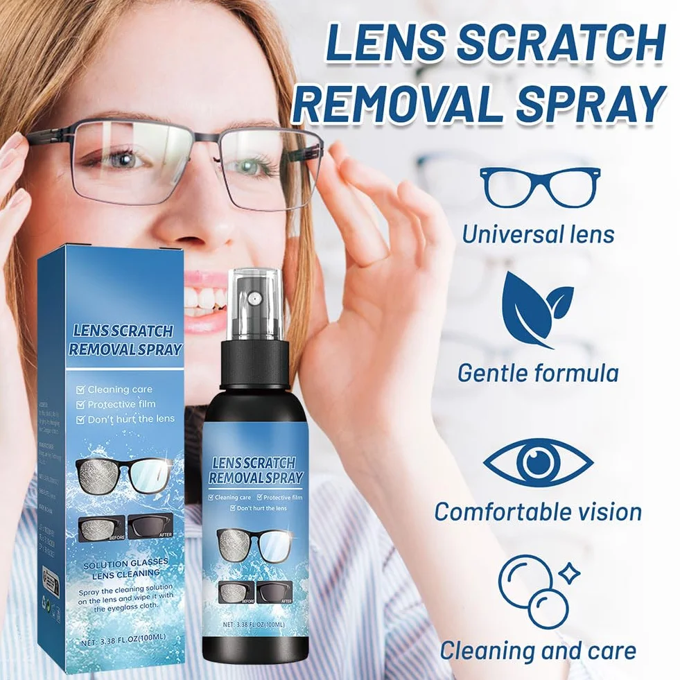 Occhiali Rimozione Graffi, Spray per Riparazione Lenti, 100ml Spray per la Rimozione dei Graffi Delle Lenti, Sprays Per La Pulizia Degli Occhiali, Sprays per la Riparazione Occhiali