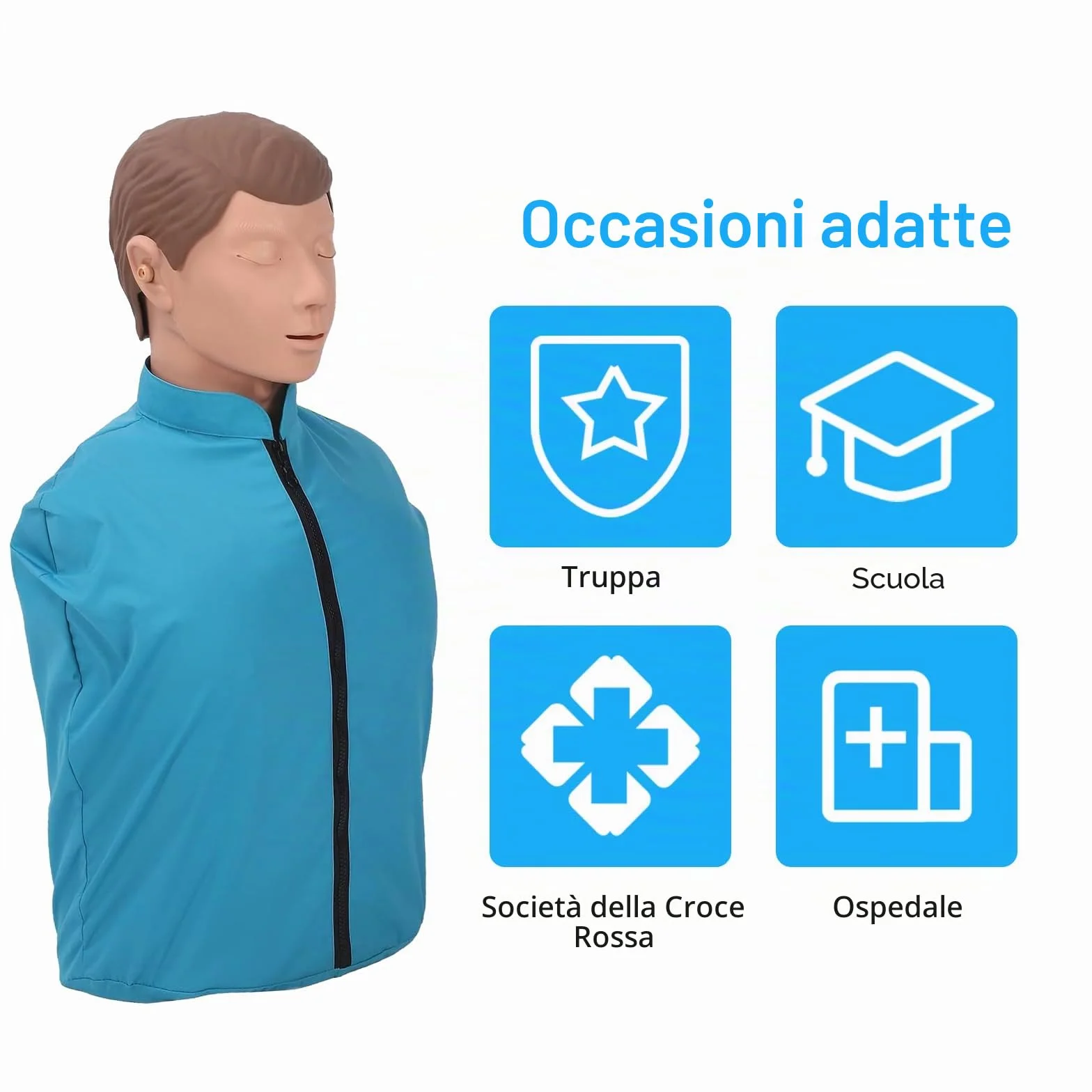Manichino Rianimazione Adulti Mezzo Corpo RCP Kit Addestramento Modello Didattico