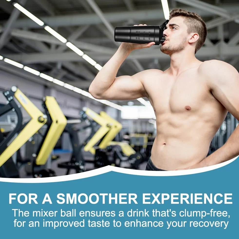 ACWOO Shaker per Proteine in Acciaio Inox Bottiglia, 700 + 200 ML Shaker Steel con Scomparto per Polvere e Miscelatore Sfera, per Bevande Proteiche per Gli Appassionati di Sport All'aria Aperta