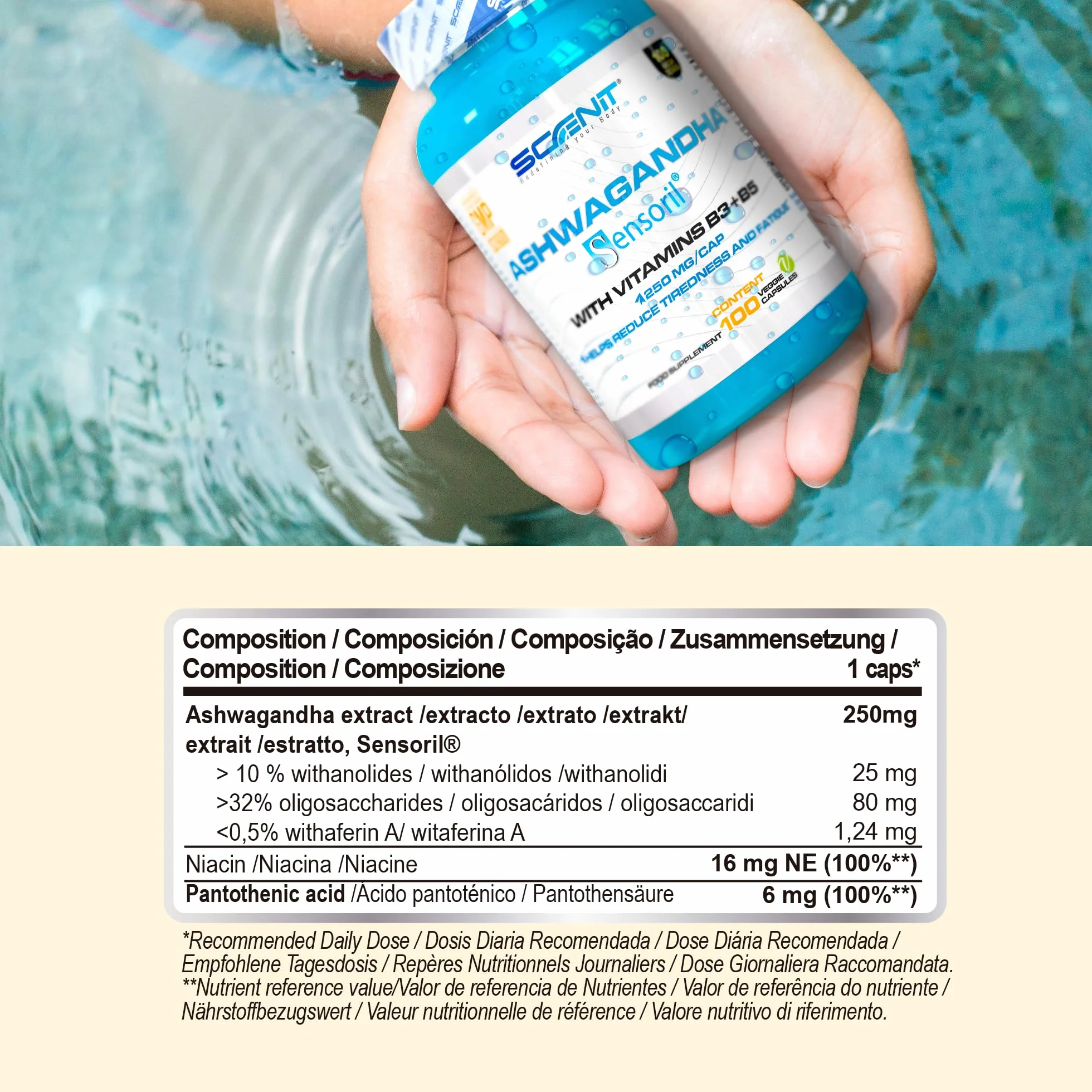 Ashwagandha Sensoril capsule 250 mg 10% withoutanolides Vitamina B3 B5 100 vegane