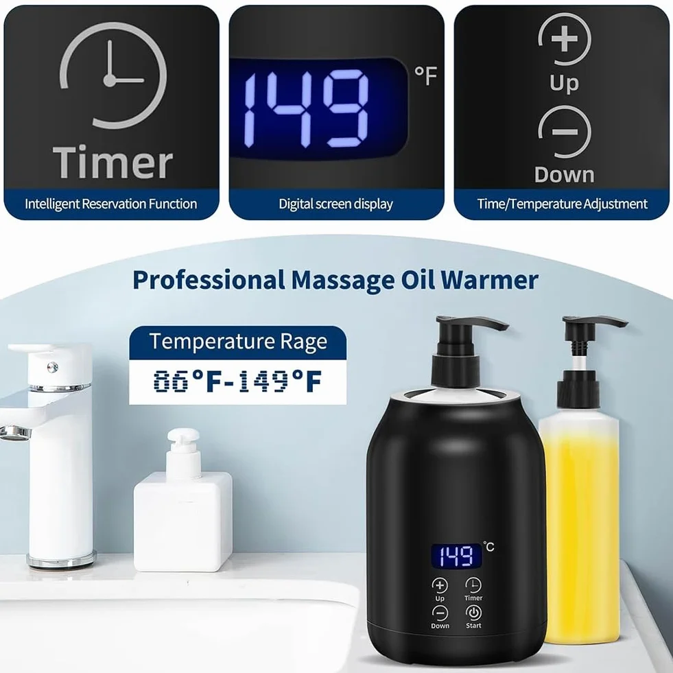 Scaldatore per Olio da Massaggio, Riscaldatore Digitale Elettrico per Olio da Massaggio con Due Flaconi di Olio, Erogatore Portatile Riscaldato per Lozione, Spina UE