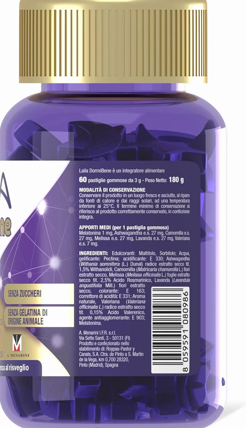 Laila DormiBene Integratore alimentare per il sonno Herbal 5 Complex Melatonina 60 pastiglie gommose