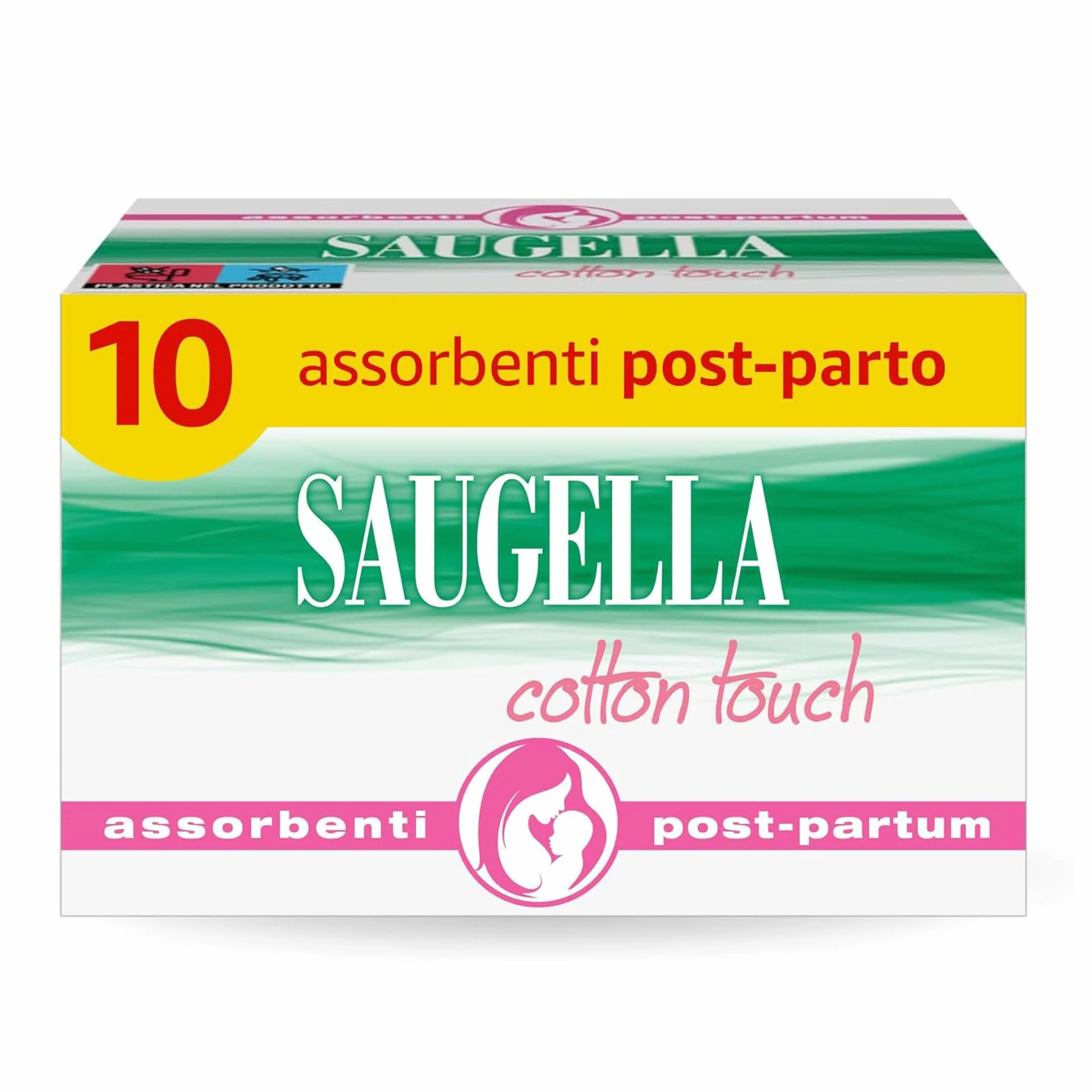 Saugella Cotton Touch Post Parto 10 Assorbenti Cotone Senza Strato Adesivo Azione Antibatterica Lenitiva