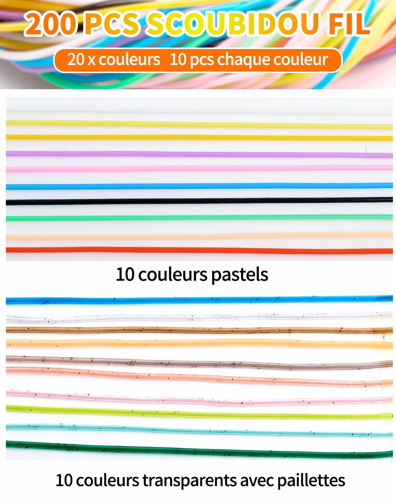 SOSALUK Scoubidou DOO - 200 nastri con paillettes e classici Scoobydoo per il fai da te, per bracciali, collane, portachiavi, set con portachiavi e ganci, regalo per ragazze