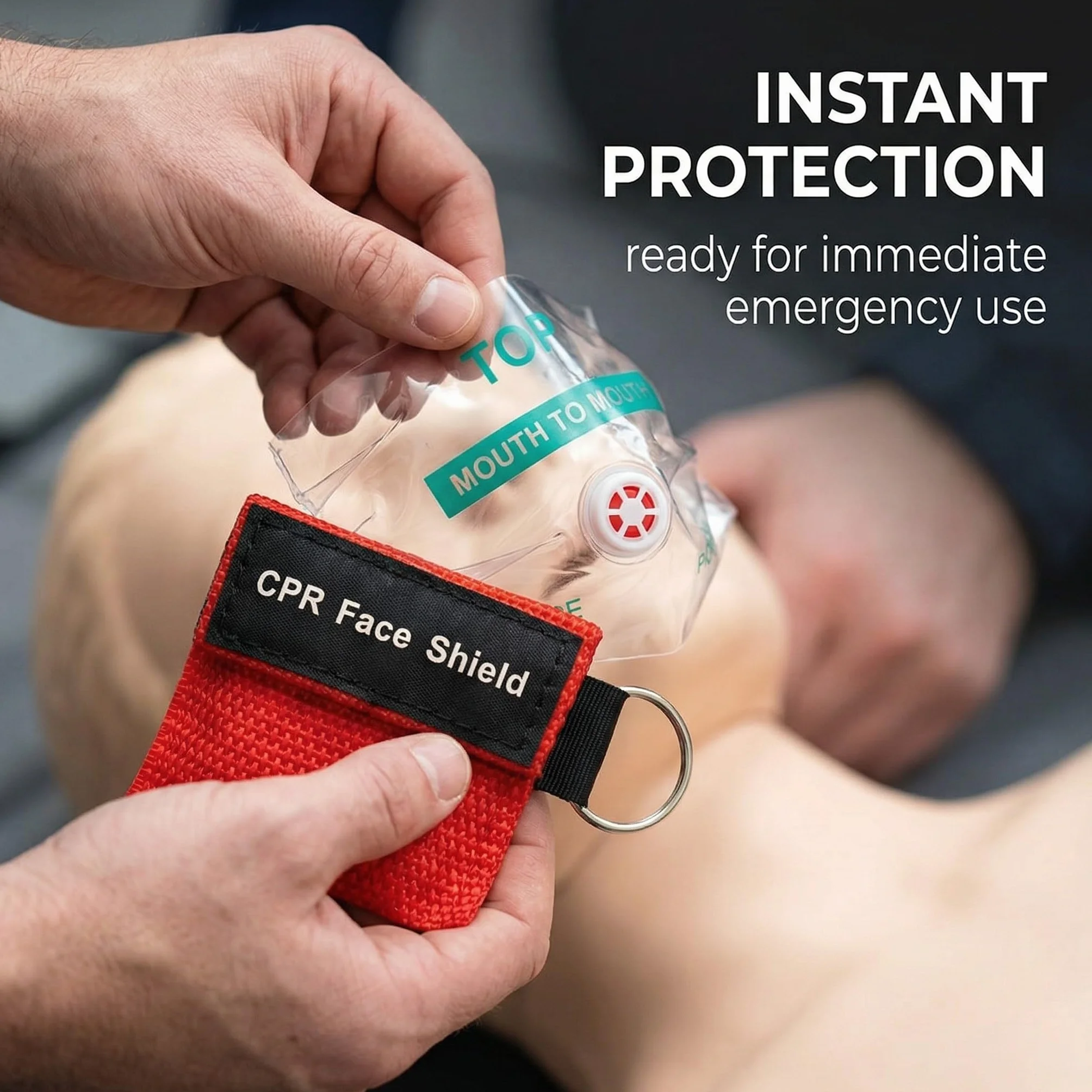 Mascherine Pocket Mask CPR in PVC con Valvola Unidirezionale, 5x5,5cm Rosso e Nero