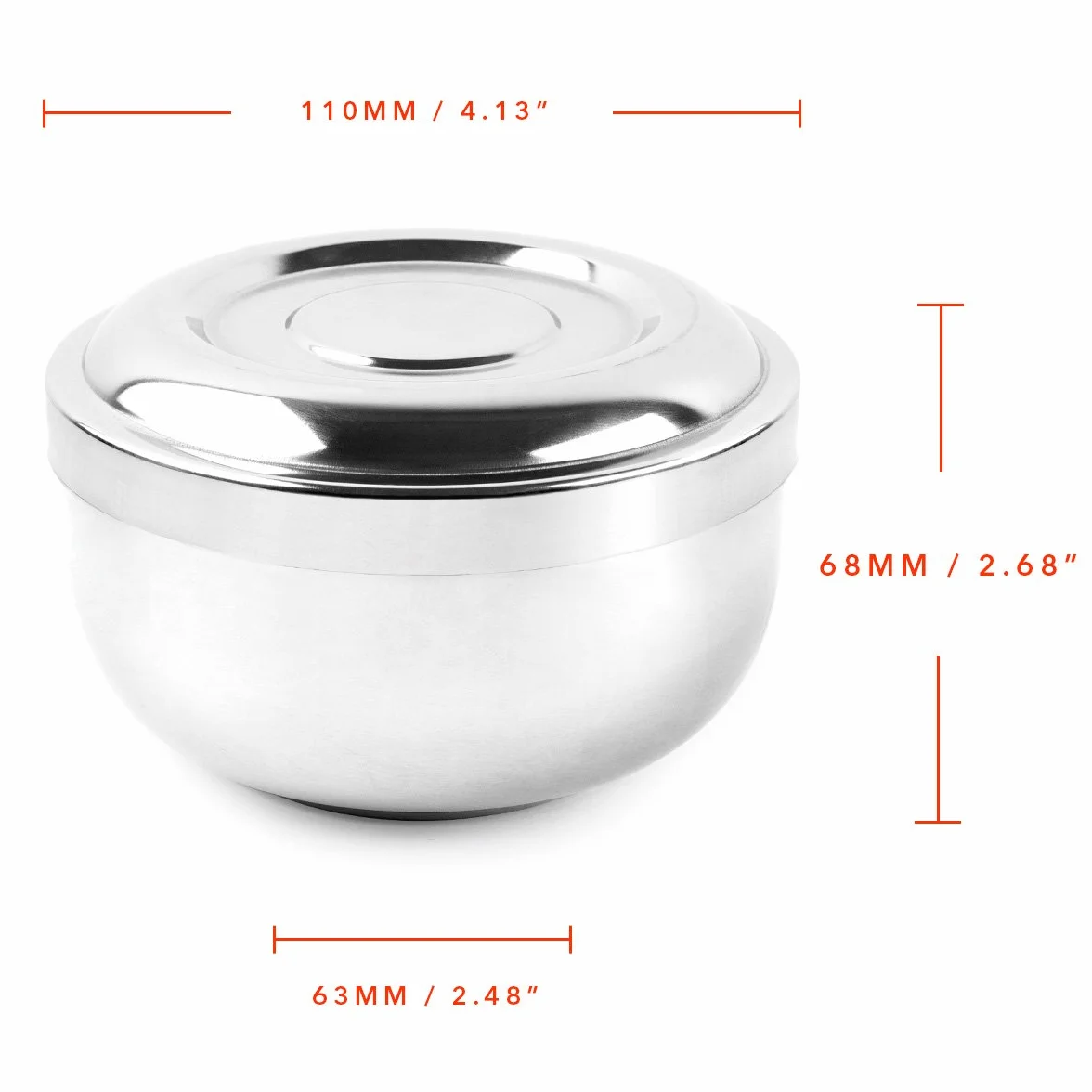 QSHAVE Ciotola per sapone da barba, shave tazza rasatura, in acciaio inox, con coperchio, 10cm, dimensione profonda, articolo placcato al cromo