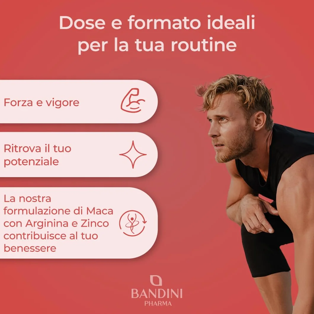 Bandini® MACA POWER 240 Capsule, Maca Peruviana 100% Vegan, Complesso ad Alto Dosaggio con Arginina Kyowa®, Tribulus, Vitamina C, Zinco, B6, B12 e Selenio, Stanchezza Fisica e Mentale, Energia, Sport