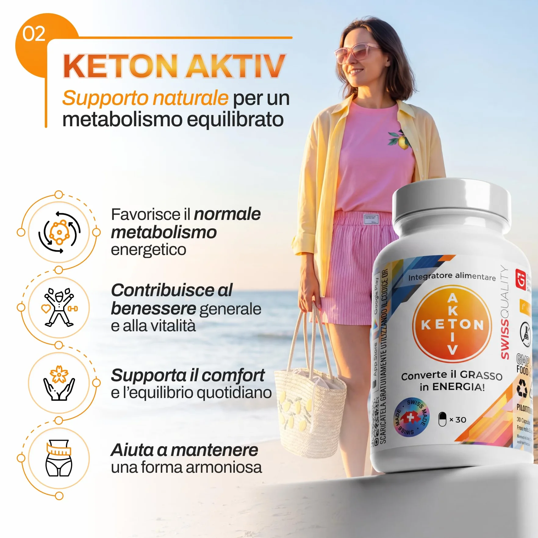 Capsule Keton Aktiv Dieta Chetogenica L-Carnitina 500 mg Estratto di Tè Verde 200 mg 30 Capsule