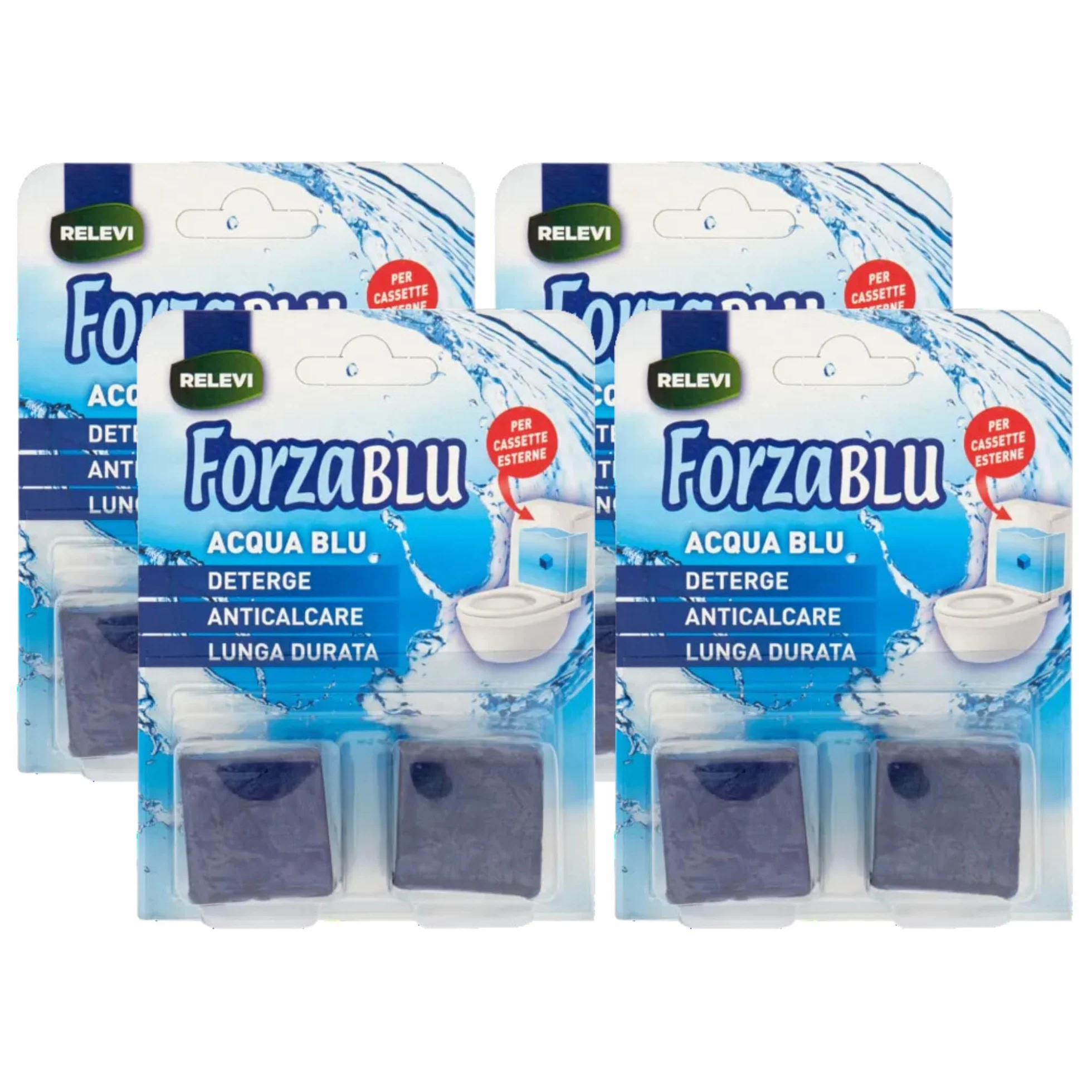 Detergente ACQUA BLU Solido, Anticalcare, Per Le Cassette Wc Esterne. Deterge, Con Lunga Durata (Confezione Da 2x50g) (4 Unità)