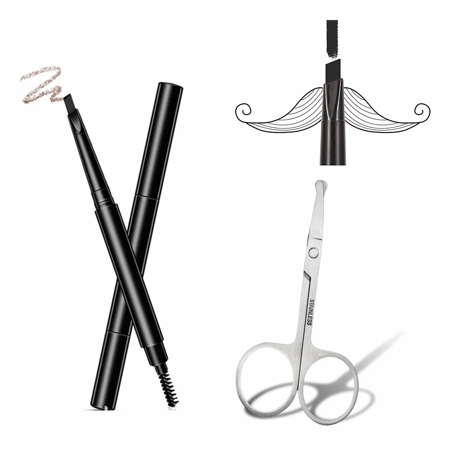 Penna Riempimento Barba Uomo Strumento Styling Set con Forbici Naso Nero 2 PCS