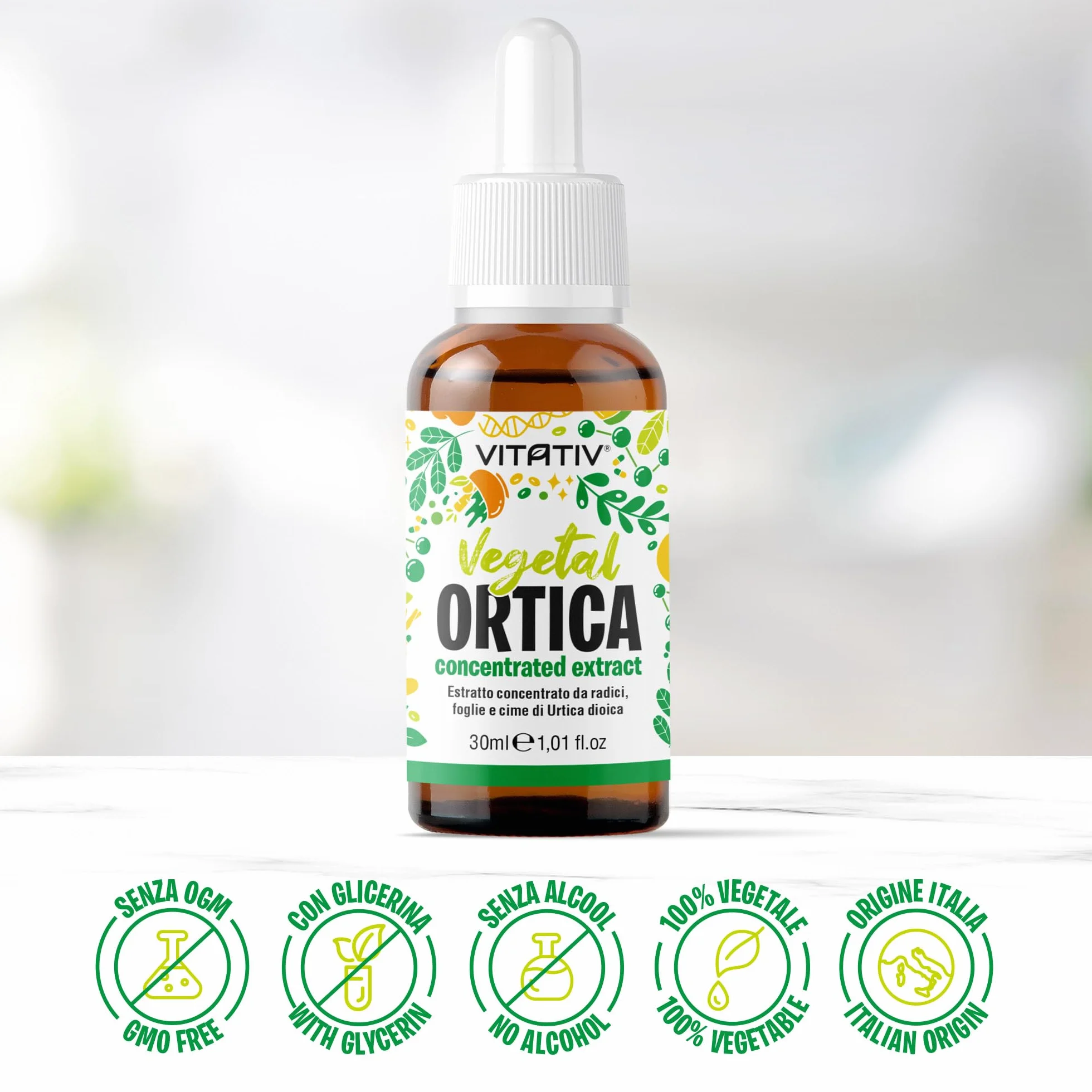 Vitativ Ortica Urtica Dioica Estratto Concentrato Analcolico Liquido Gocce 30 ml Vegano