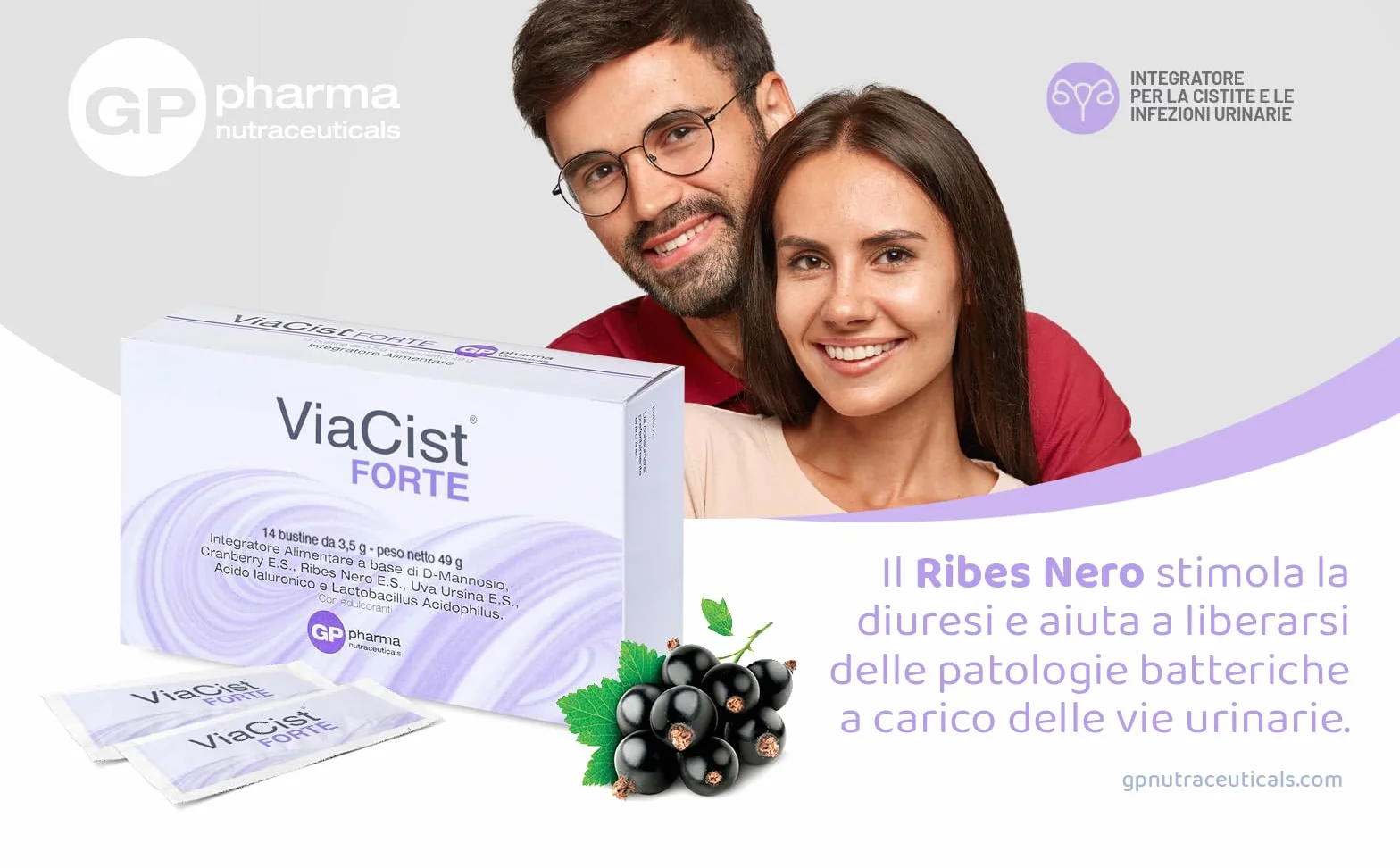 ViaCist® FORTE GP Nutraceuticals– Integratore Cistite Donna con D-Mannosio Puro, Probiotici, Acido Ialuronico e Ribes Nero – Supporto Vie Urinarie, Benessere Intimo Femminile e Difese Naturali