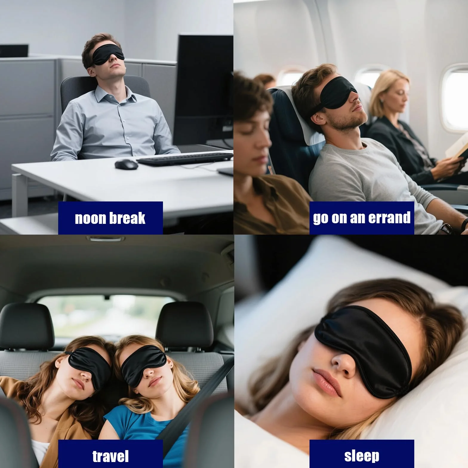 10 Pezzi Maschera per Dormire, Mascherina Oscurante per Gli Occhi per Donna e Uomo, Copri Occhi per Dormire con 2 Elastici, per Viaggi, Pisolini, Sonno Notturno (Nero)