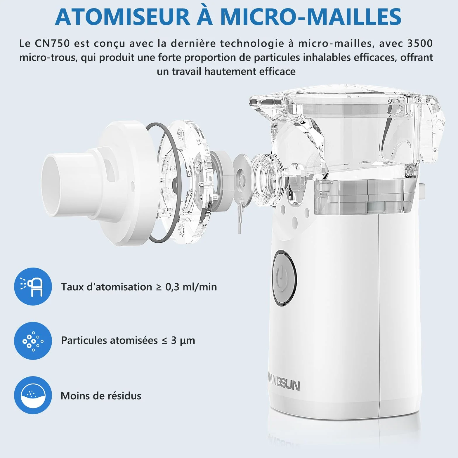Hangsun Aerosol Portatile Ultrasuoni Silenzioso per Adulti e Bambini Nebula Mesh con Borsa Stoccaggio Batteria USB