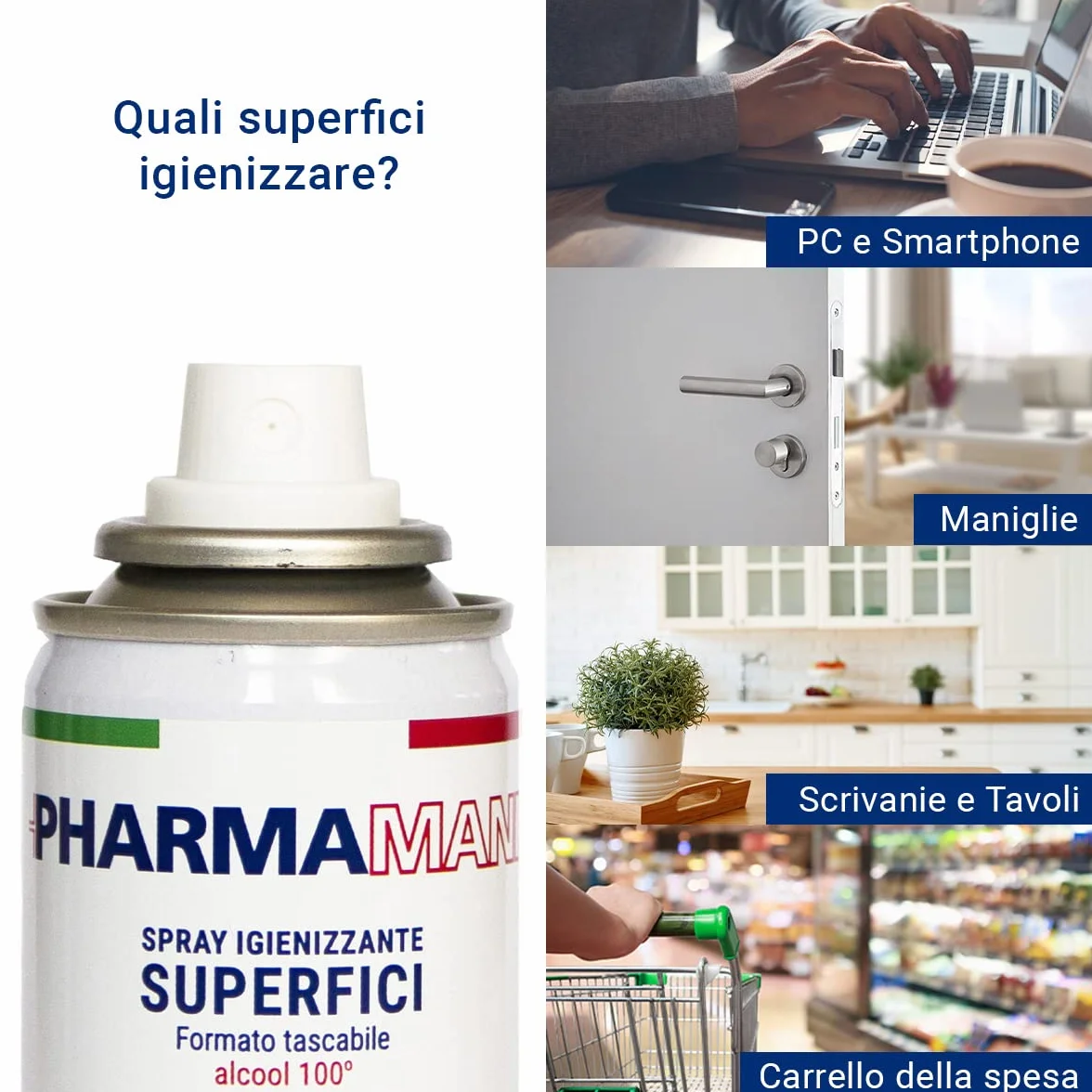 Pharmamani Spray Igienizzante Superfici Tascabile 100 ml Alcool Efficacia Immediata