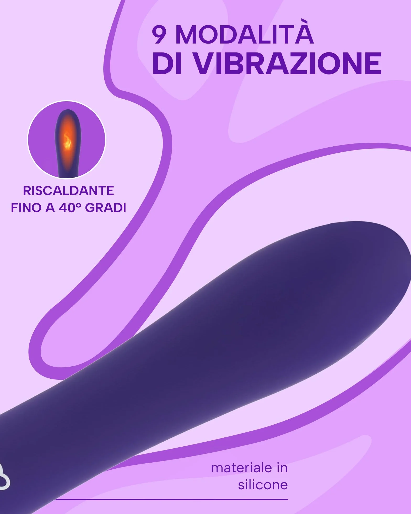MySecretCase Vibratore Professionale Riscaldato 40°, 9 Modalità Vibrazione, Ricaricabile USB, Waterproof