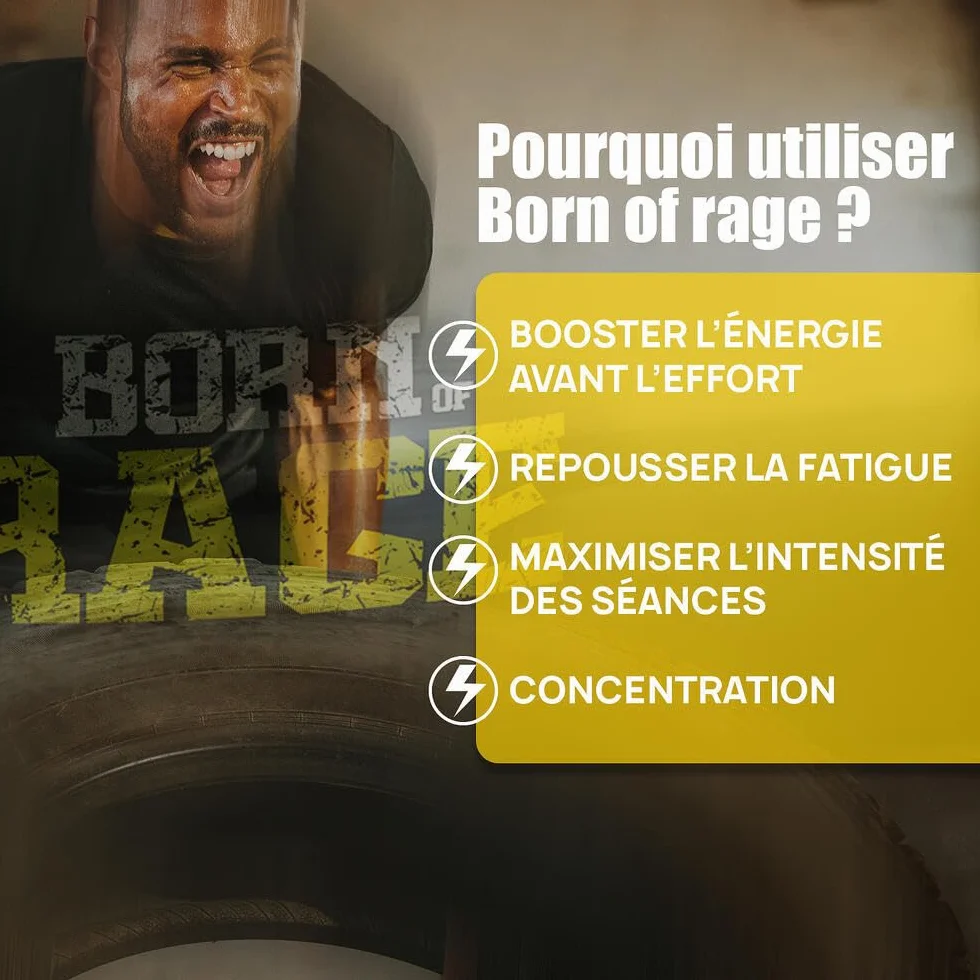 PRE- WORKOUT Born Of Rage - Polvere esplosiva vegana - Miglioramento muscolatura - Energia e resistenza - Anti fatica per allenamenti intensivi - Lotto di 2 x250 g - Laboratorio francese Eric Favre