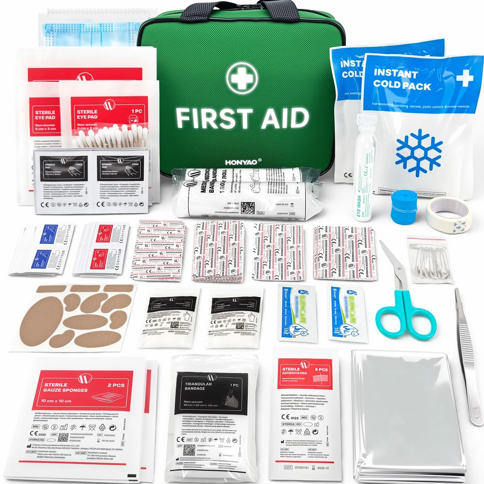 HONYAO Kit di Pronto Soccorso 180 Pezzi, Completo per Casa Auto Sport Viaggio