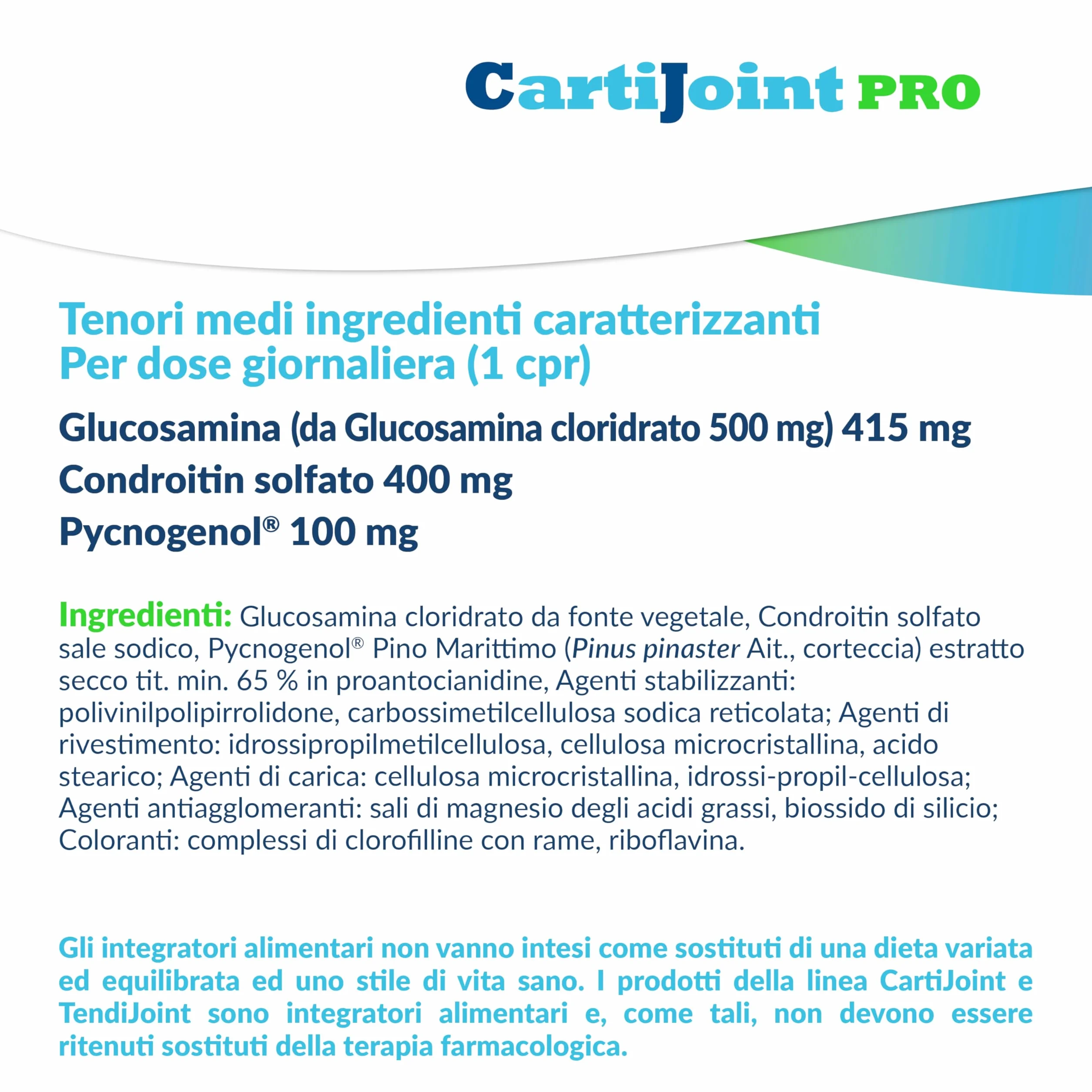 Fidia Farmaceutici CartiJoint PRO - 15 Compresse, Integratore a Base di Glucosamina Cloridrato Green, Condroitin Solfato e Pycnogenol®, Senza Glutine e Lattosio, Adatto per Allergici ai Crostacei