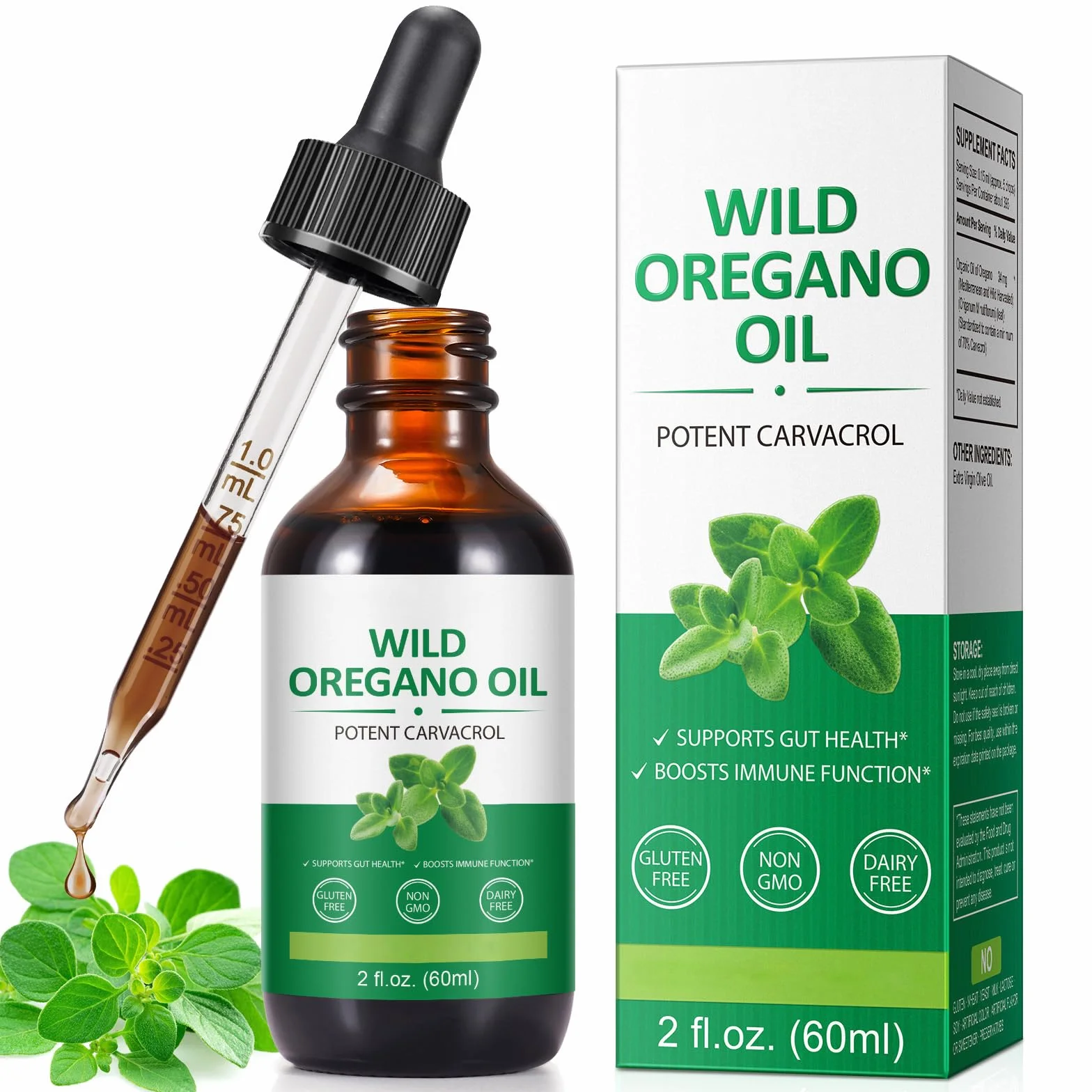 Olio di Origano Biologico Essenziale 2 Fl oz Supporto Immunitario