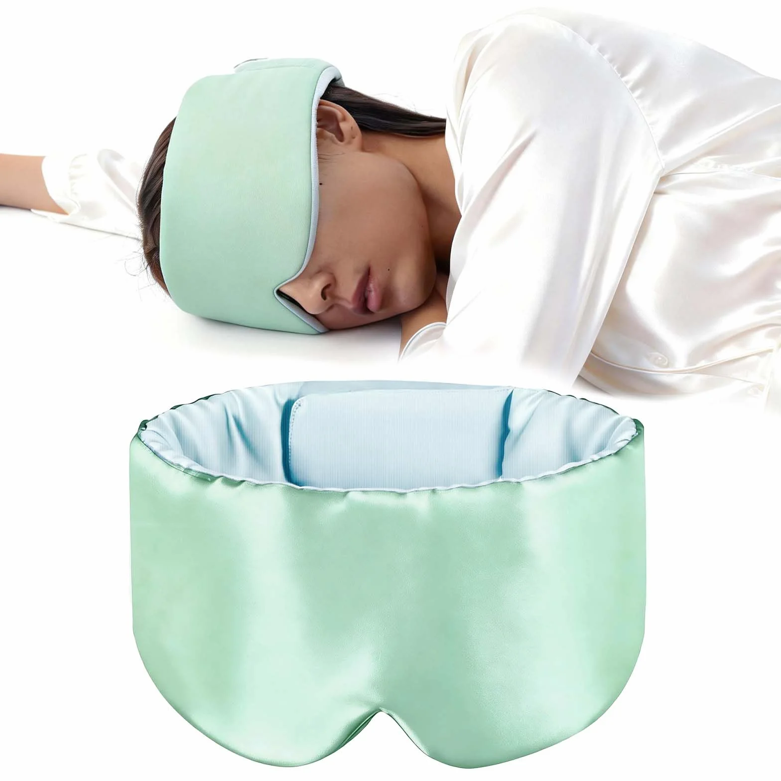 mascherina per dormire Comoda mascherina per occhi oscurante maschera occhi per gli delicata sulla pelle Accessori da viaggio Due lati due sentimenti (Versione base verde chiaro)