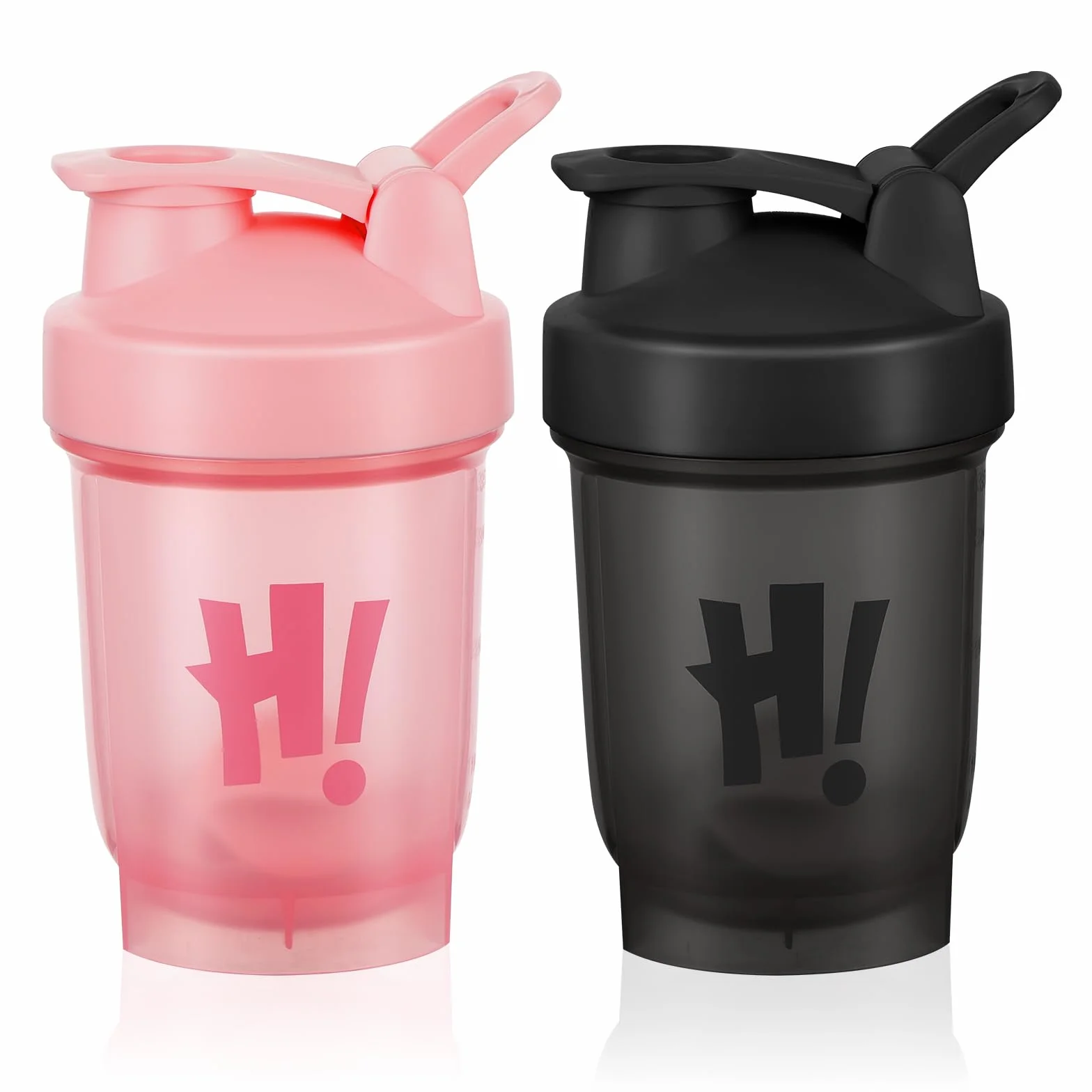 AOOWU Shaker per Proteine, 2 Pcs Shaker Proteico 350 ML con Sfera di Miscelazione, Agitatore Snap-Fit, Protein Bottiglie a Prova di Perdite, Bottiglie per Miscele di Proteine e Integratori, Senza BPA
