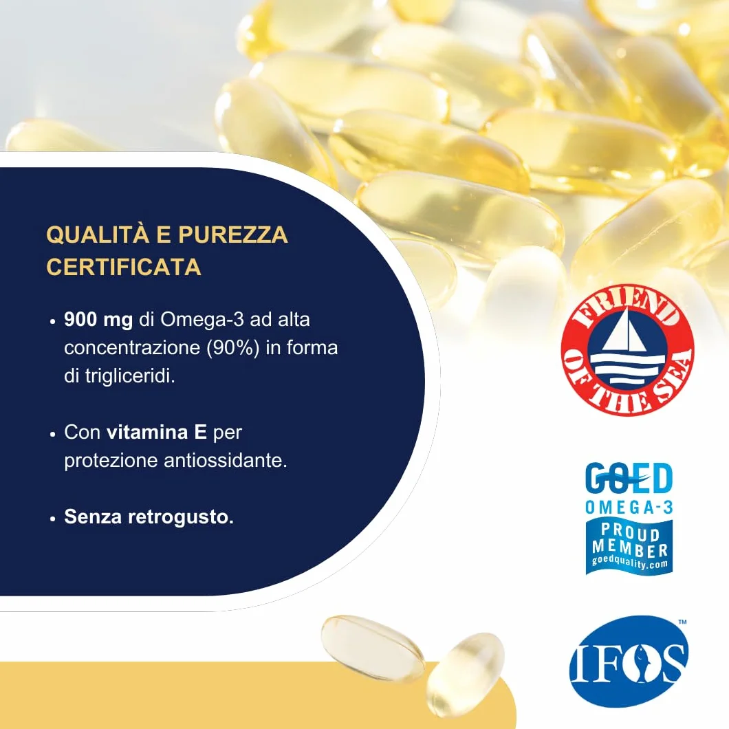 Omega 3 Olio di Pesce Integratore IFOS 5 Stelle 800mg EPA DHA Trigliceride 60 Capsule x 3