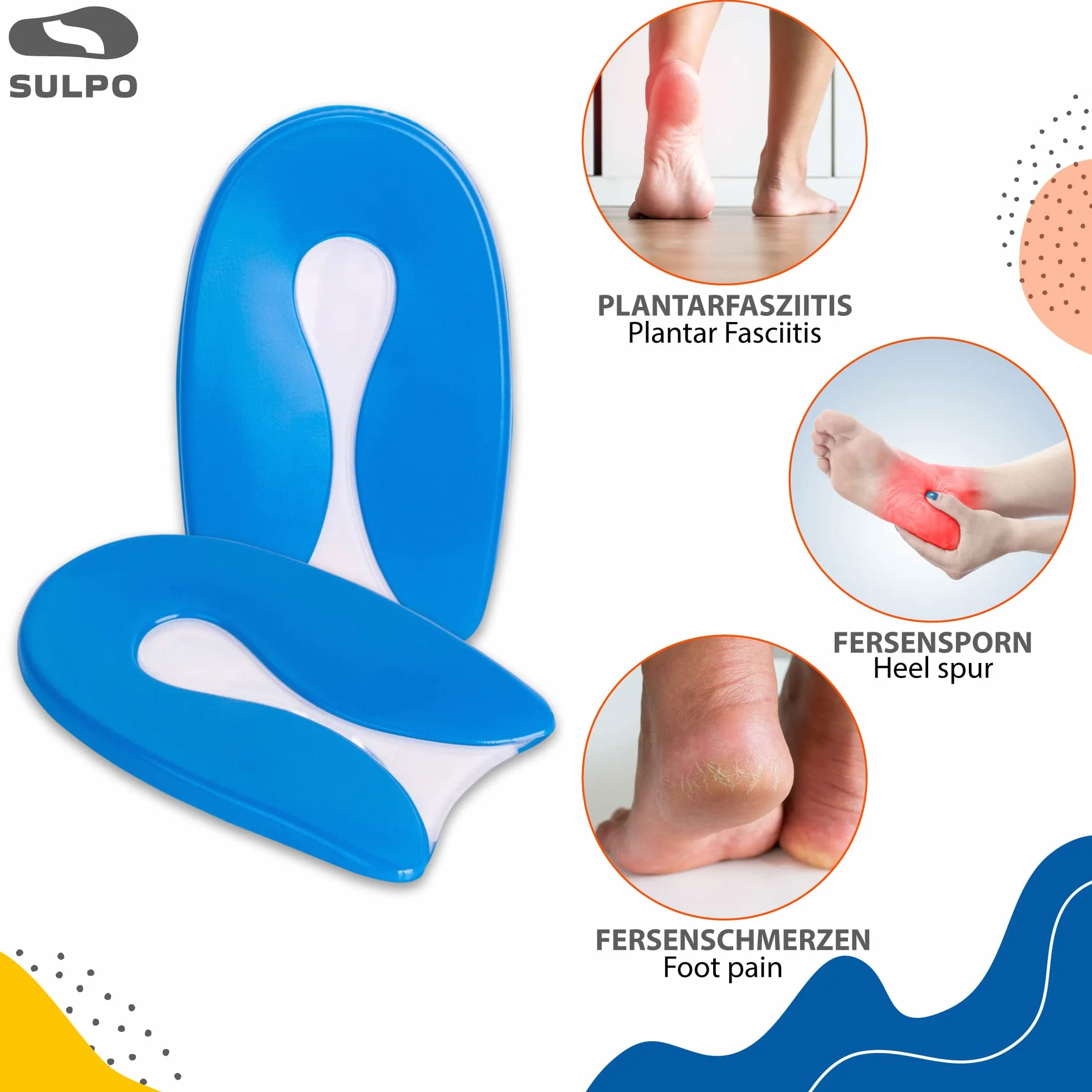 SULPO 2 paia di protezioni per tallone per bambini contro il dolore di pressione per sperone calcaneare, cuscino per tallone a forma di U, misura 30-35