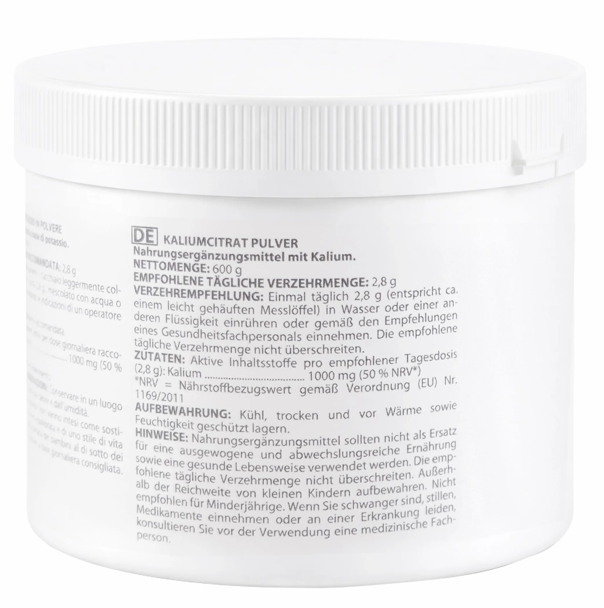 Potassio Citrato in Polvere 600g | 100% Puro | Senza Aroma | Ingrediente Singolo | Senza Capsule | Integratore Alimentare