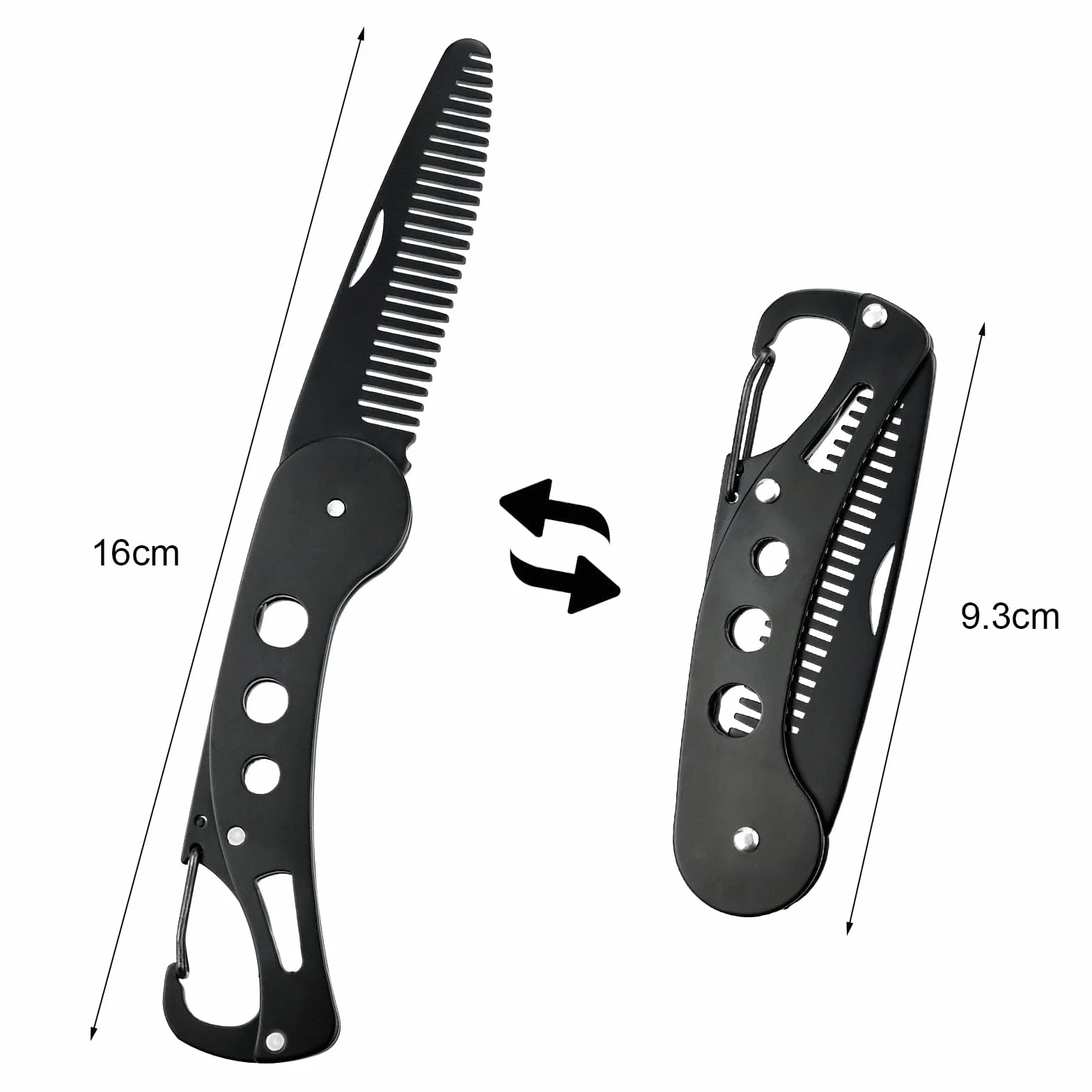 Pettine da barba pieghevole in acciaio inossidabile antistatico 9,5 cm