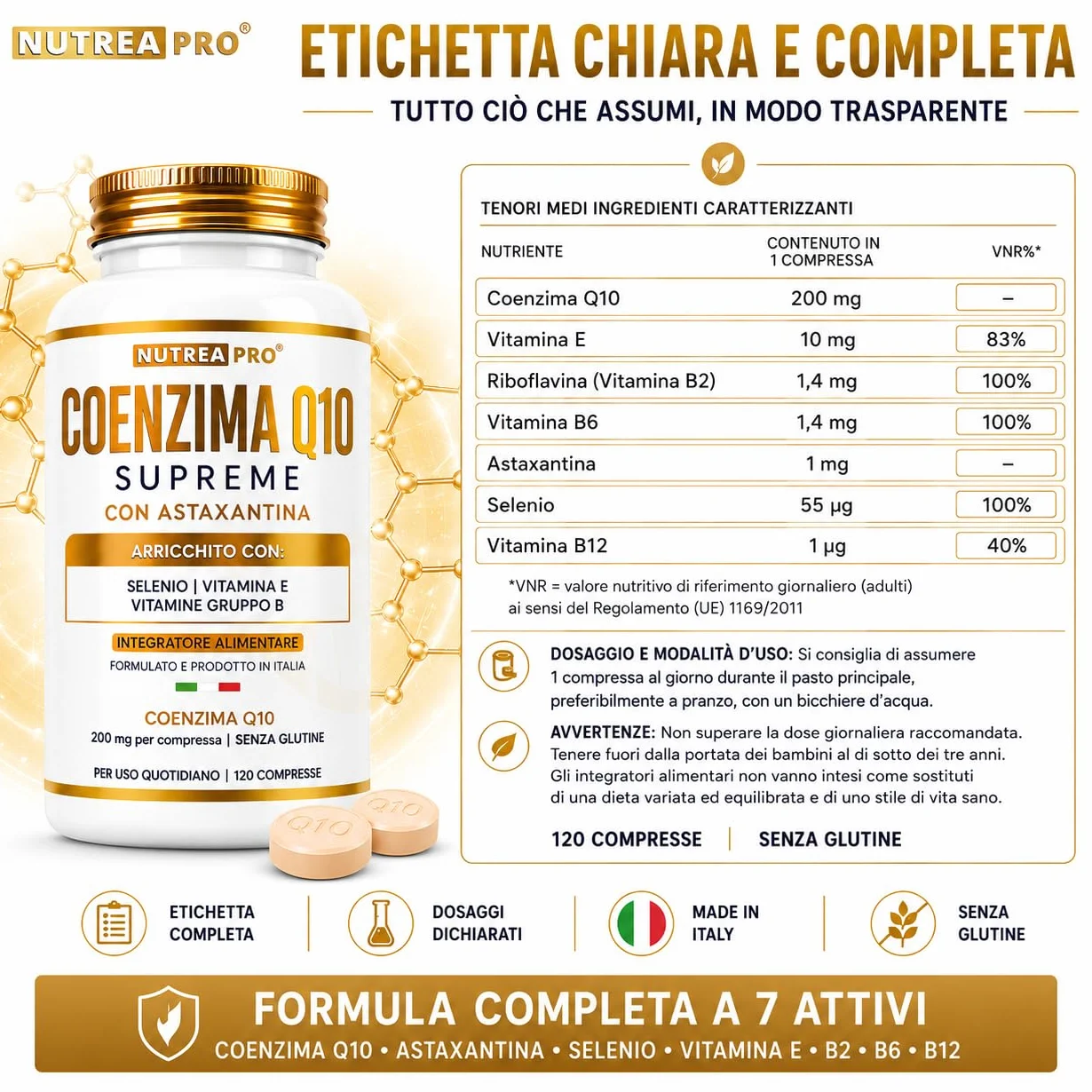 Coenzima Q10 200mg con Astaxantina 1mg |Coenzima Q10 migliore stabilità del normale q10 ubichinolo| Q10 Coenzima complex formulata con coq10 Astaxantina Vitamina E B12 B6 B2| NUTREAPRO®