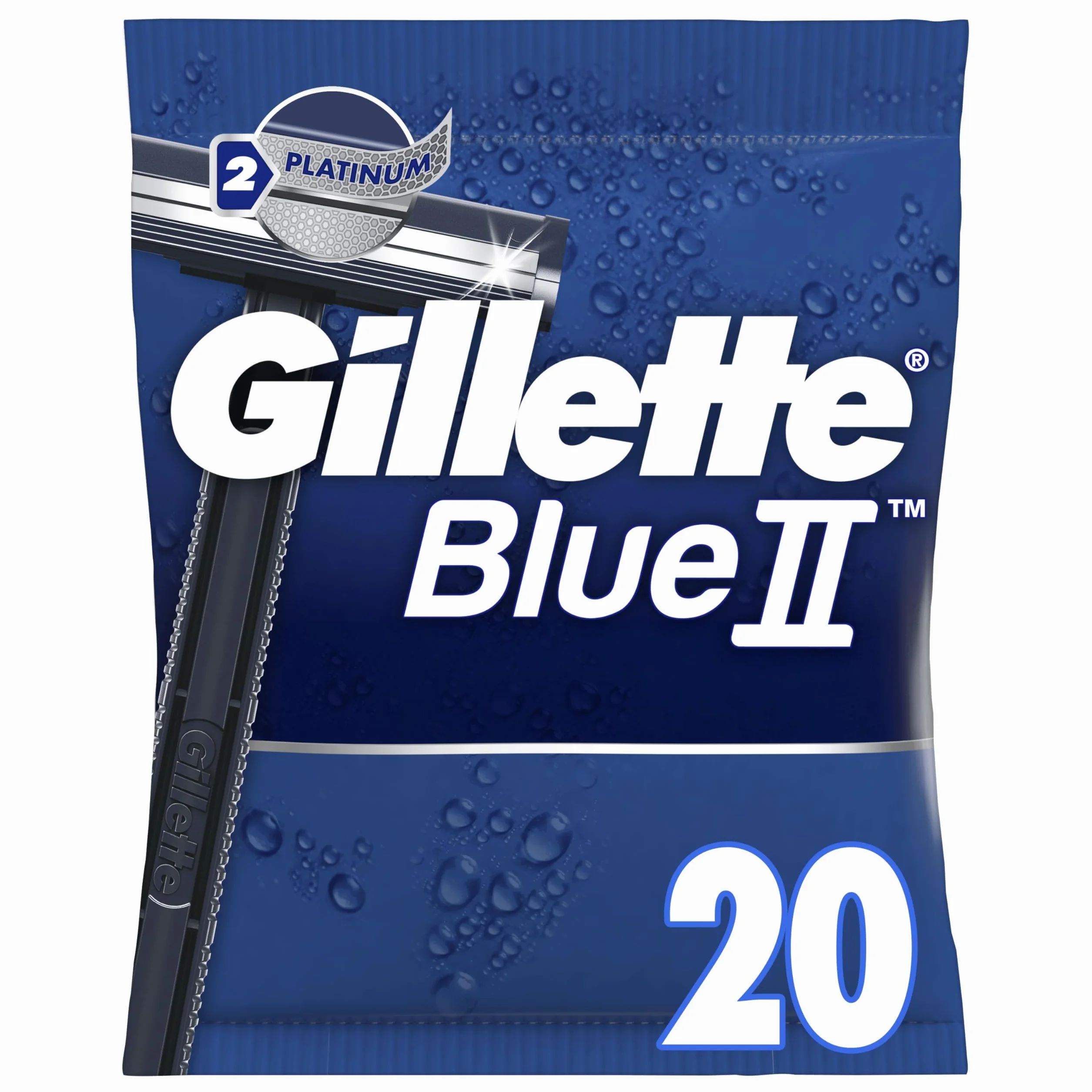 Gillette BlueII Rasoi Da Uomo Usa E Getta Confezione Da 20, Rasoio A 2 Lame Con Testina Fissa