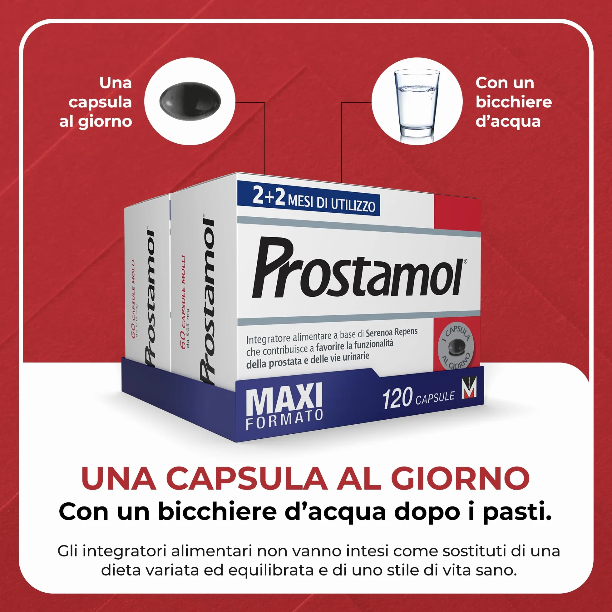Prostamol 120 Capsule Molli - Integratore Alimentare Serenoa repens 320 mg per Prostata e Vie Urinarie
