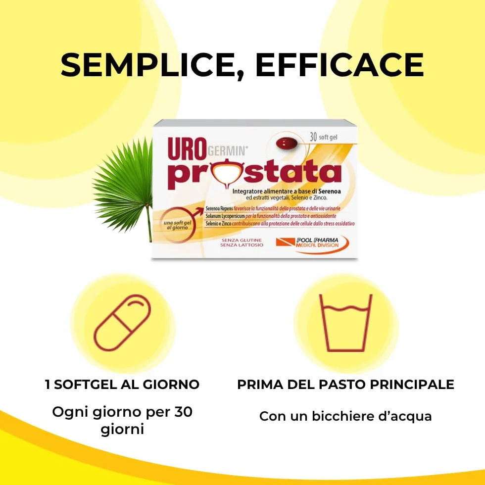 Urogermin Prostata 30 Capsule Molli - Integratore Prostata con Serenoa Repens 320 mg, Licopene, Selenio, Zinco, Fitosteroli