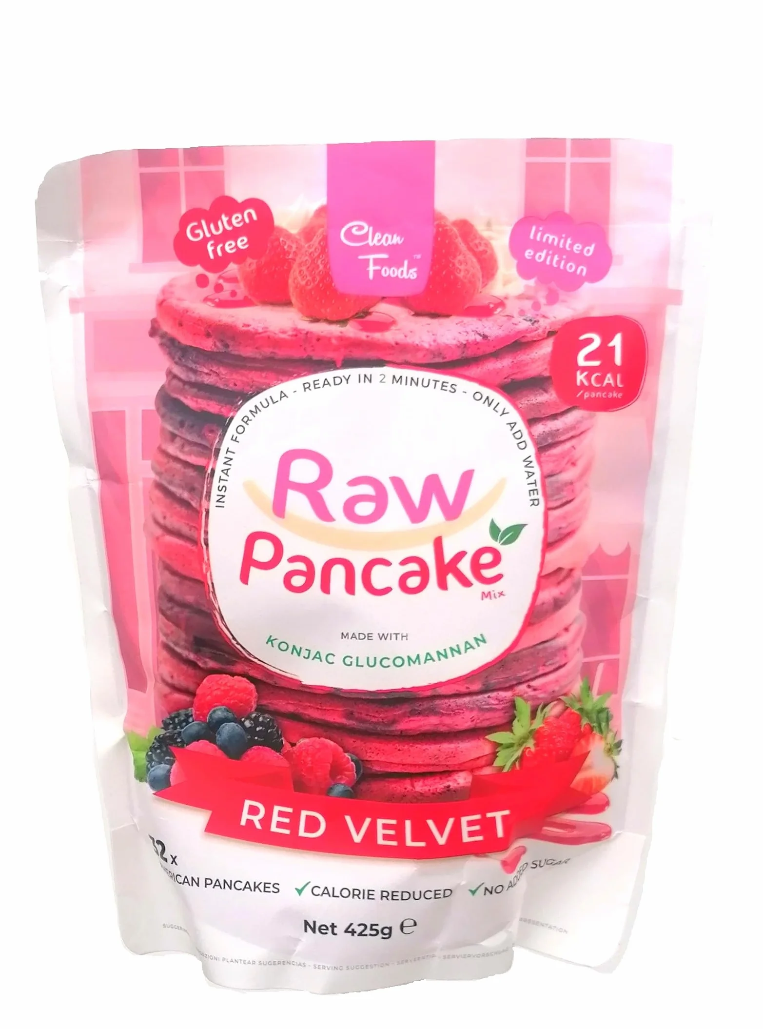 Cleanfoods Pancake 21 calorie l Pancake Red Velvet 425g l 32 pancake l 21 calorie/pancake l Konjac/Konjac Glucomannan l Preparazione in 2 minuti