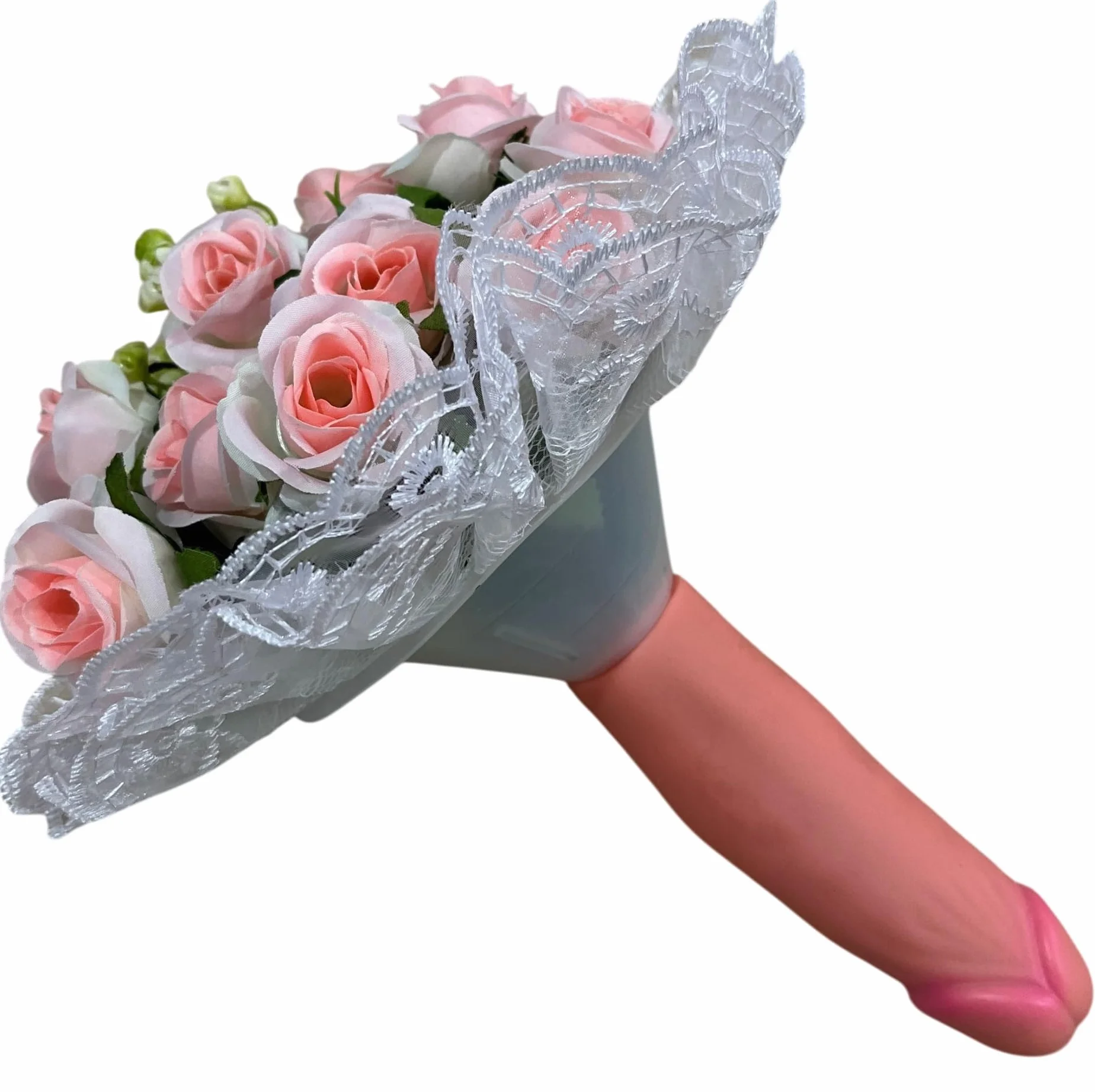Bouquet di Rose Rosa per Addio al Nubilato, Mazzo di Fiori Gadget Divertente Gioco Addio al Nubilato per la Sposa, con Tulle e Pizzo Bianco