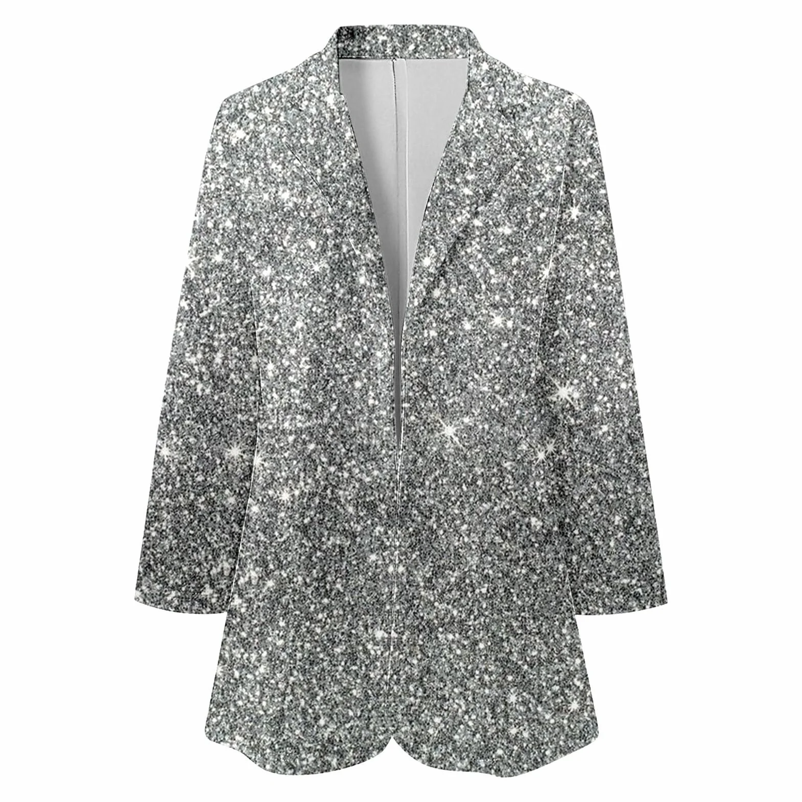 Giacca glitterata da donna, per feste e club, con paillette, alla moda, con paillettes, casual, con tasche, elegante e aderente, con paillettes