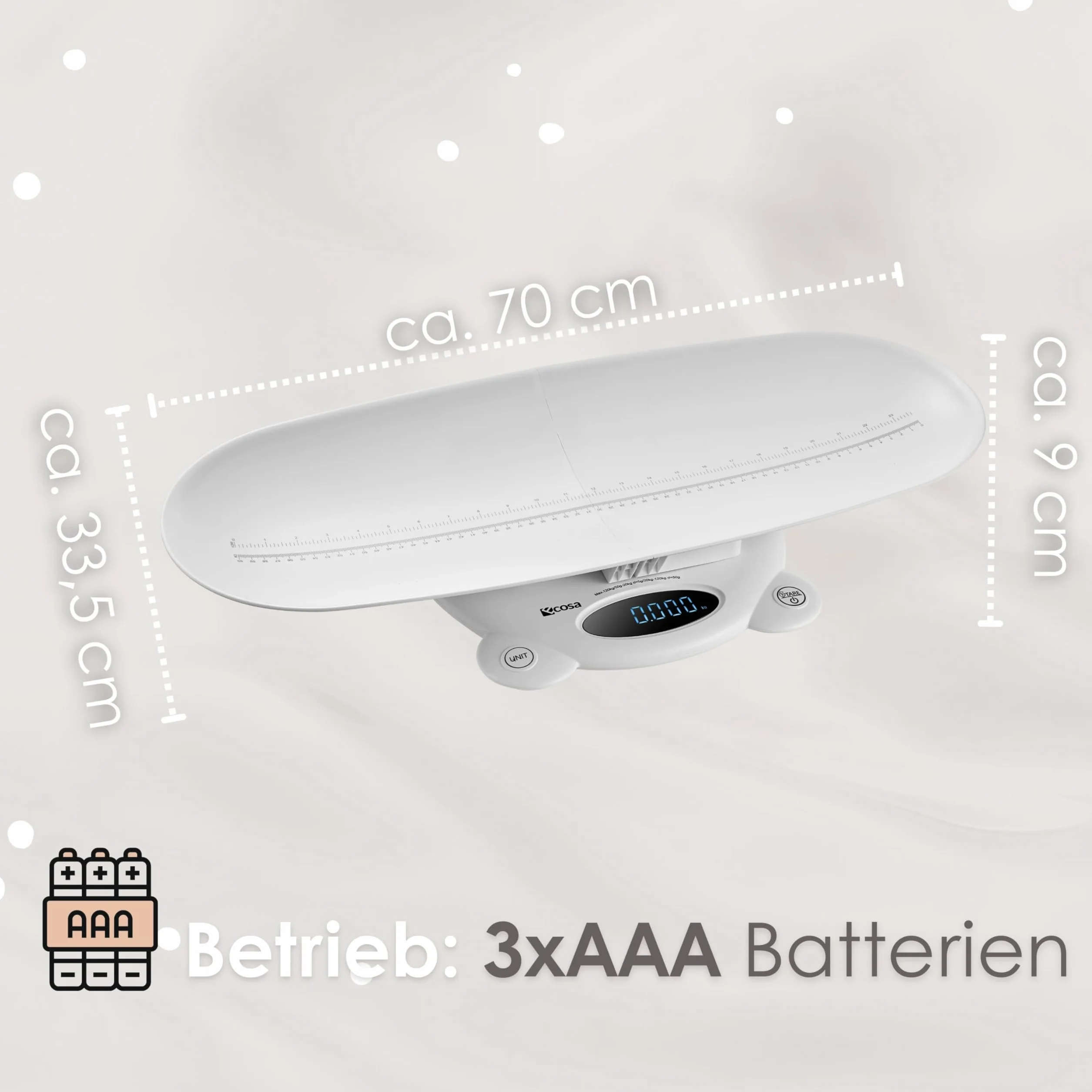 Bilancia Digitale 3 in 1 per Animali e Pesapersone, Display LED, Capacità 120 kg, Funzione Tara/Hold, Design ABS